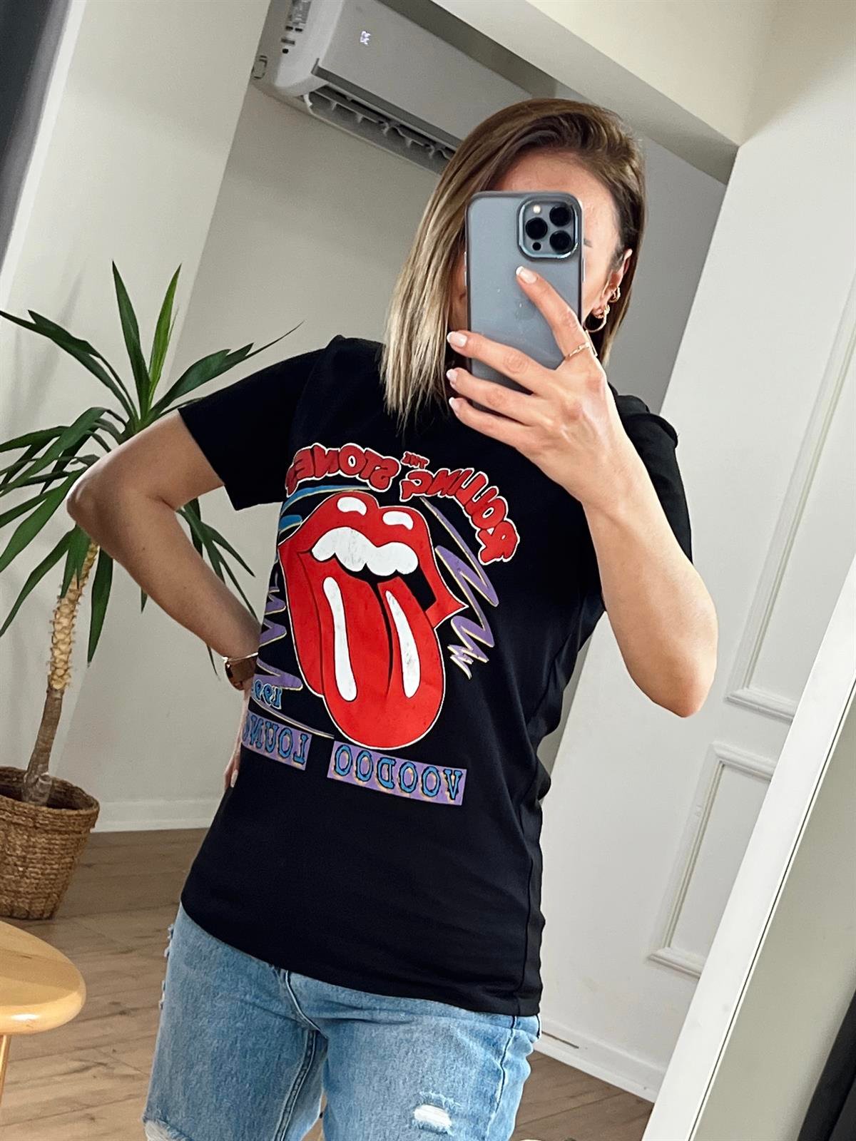 ROLLİNG STONES BASKILI TSHİRT SİYAH