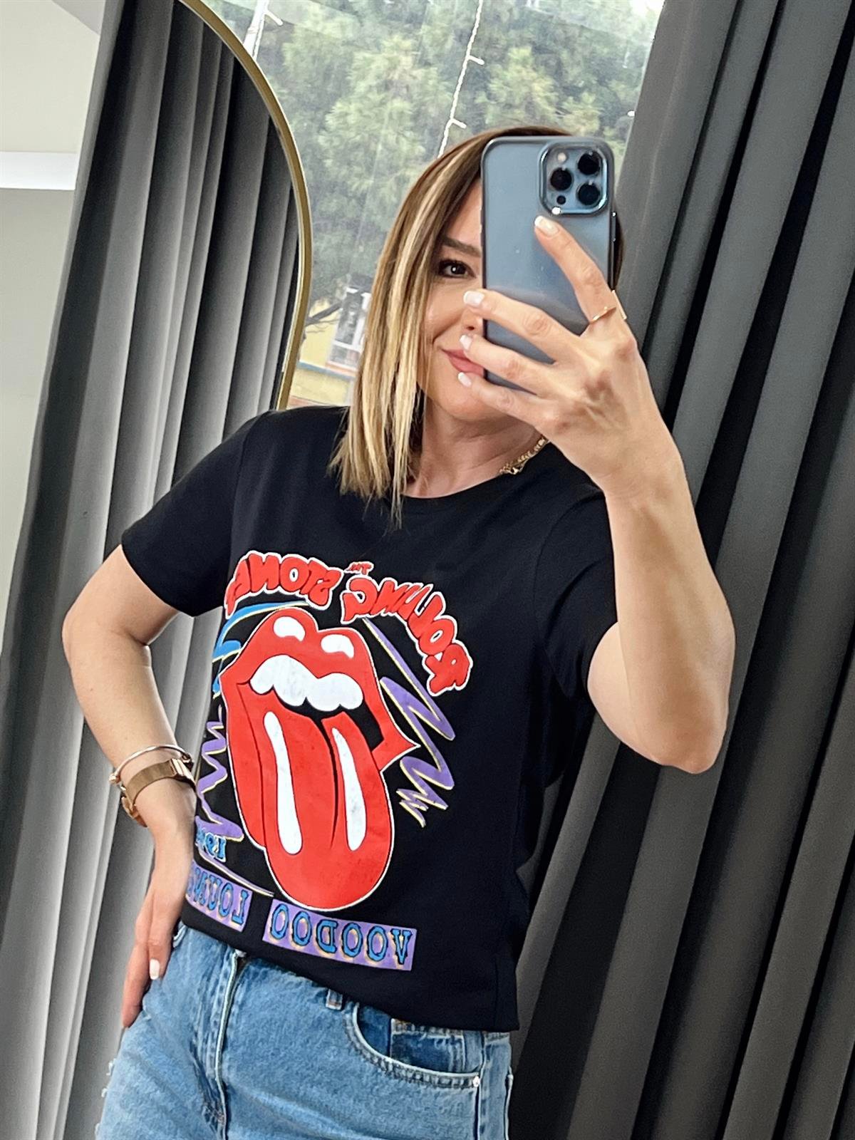 ROLLİNG STONES BASKILI TSHİRT SİYAH