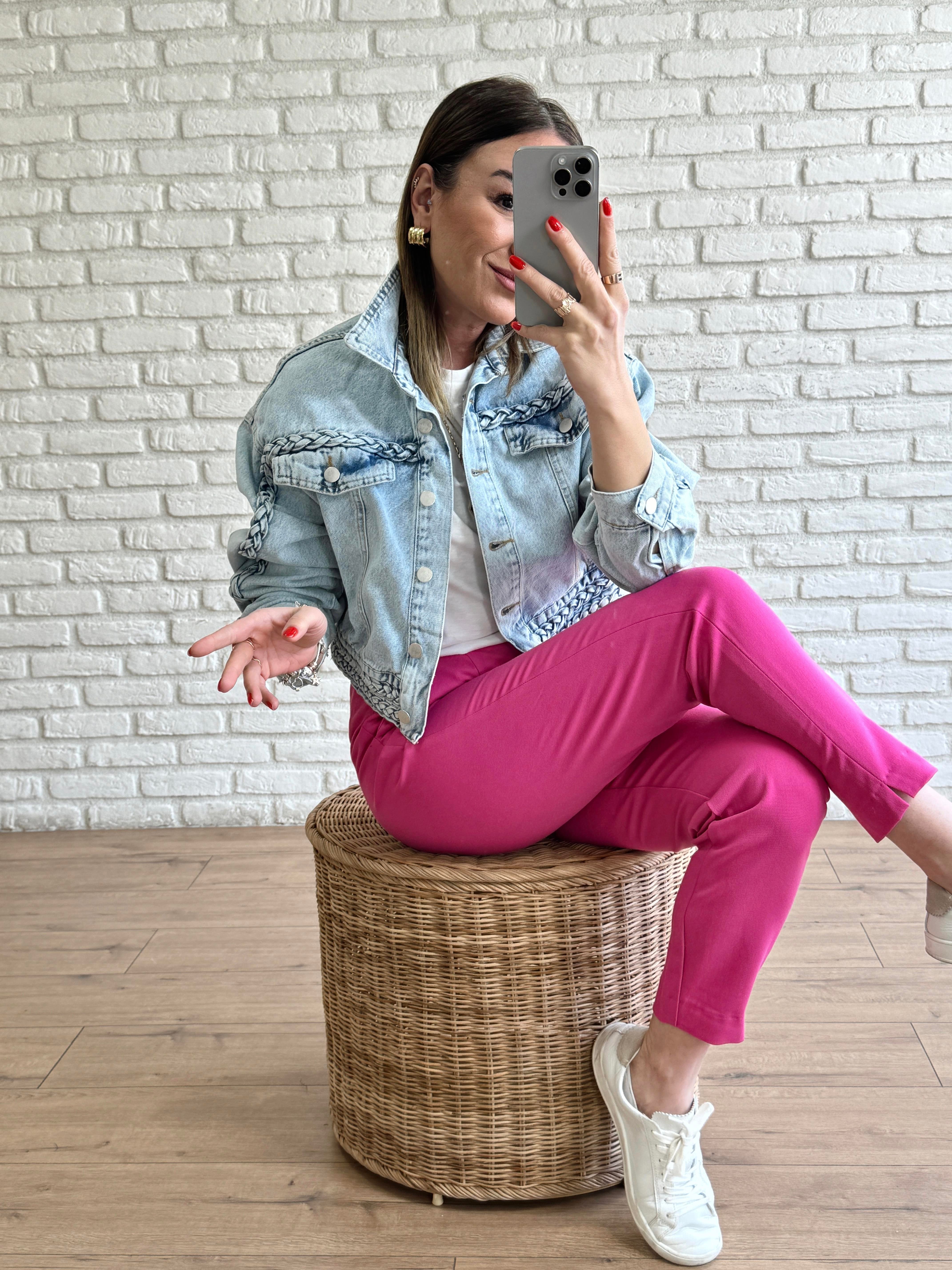 Saç Örgülü Denım Ceket BUZ MAVİSİ