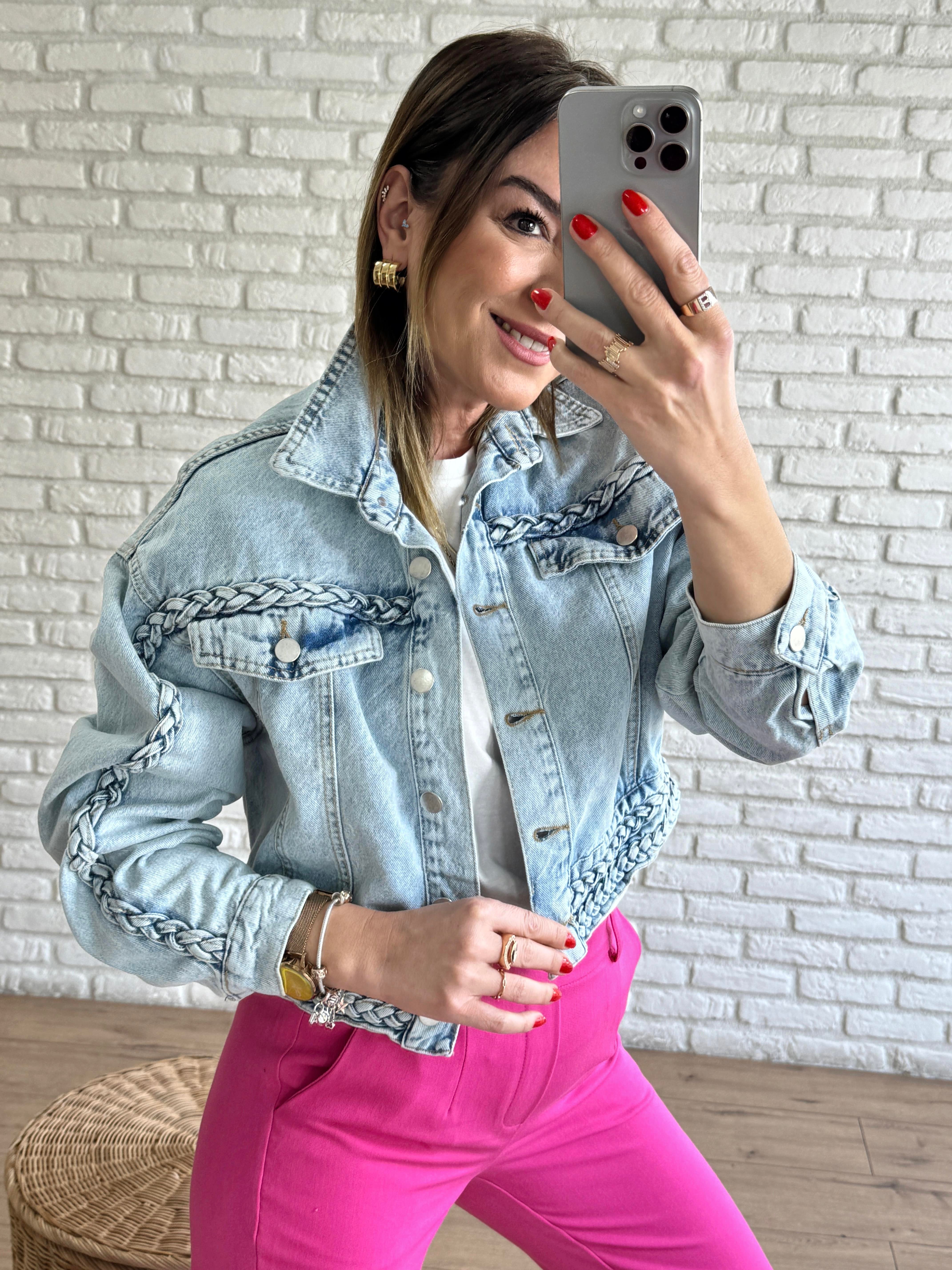 Saç Örgülü Denım Ceket BUZ MAVİSİ