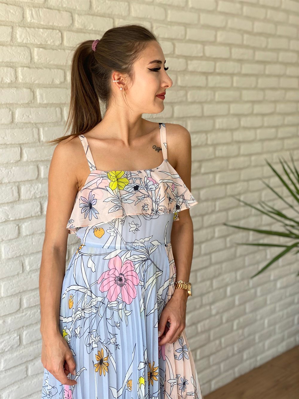 Şifon Askılı Elbise