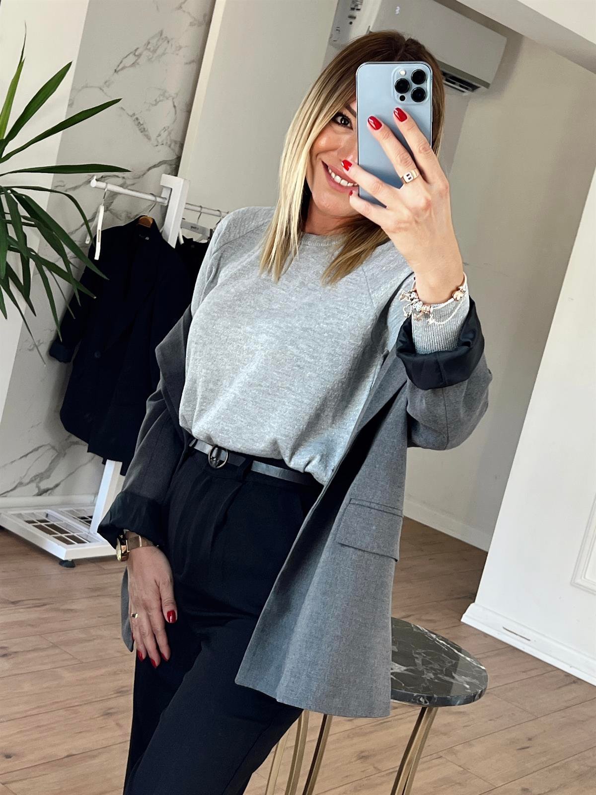 Simli Basic Triko GRİ