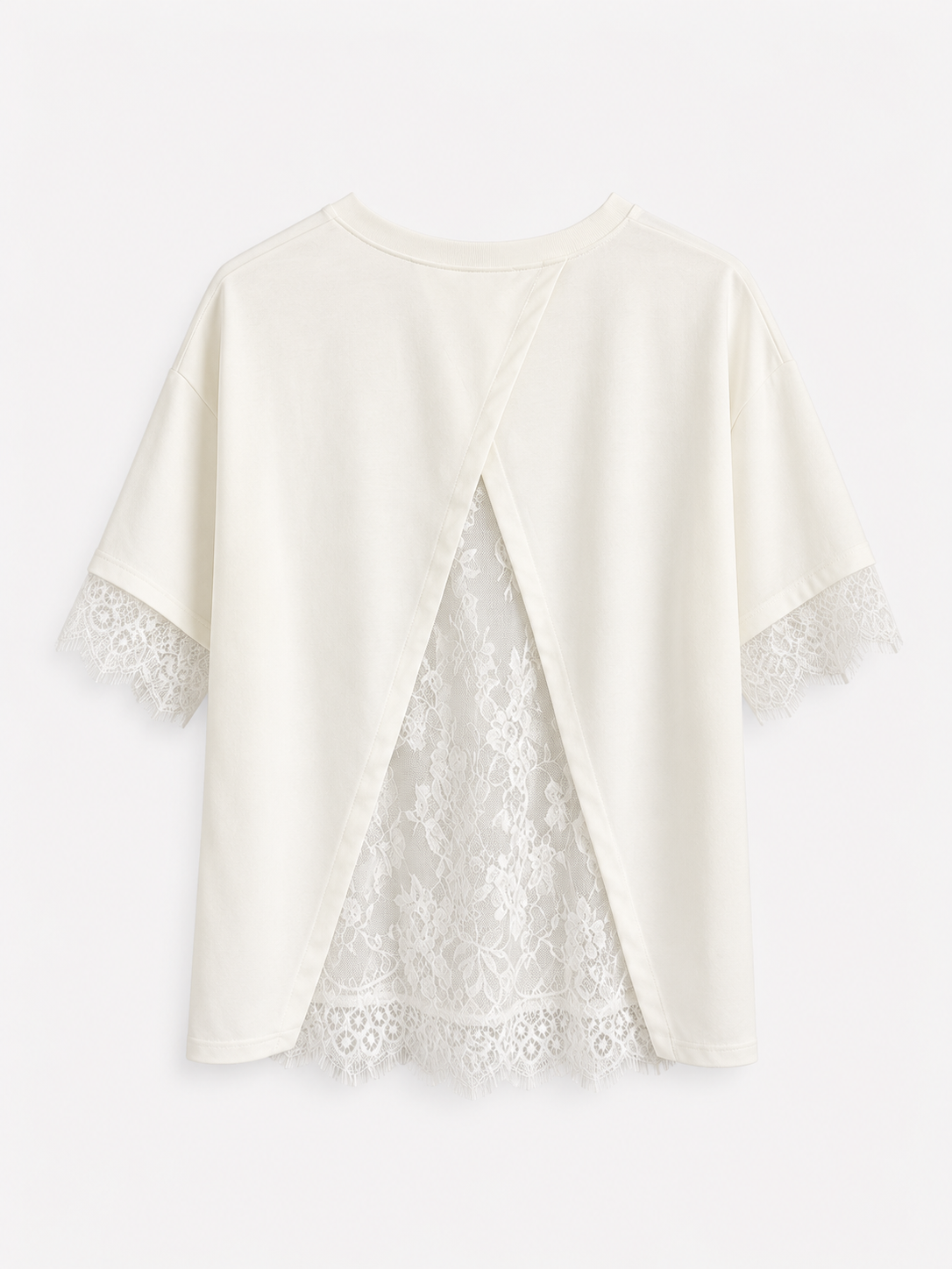 Sırtı Ve Kolları Dantelli Tshirt EKRU