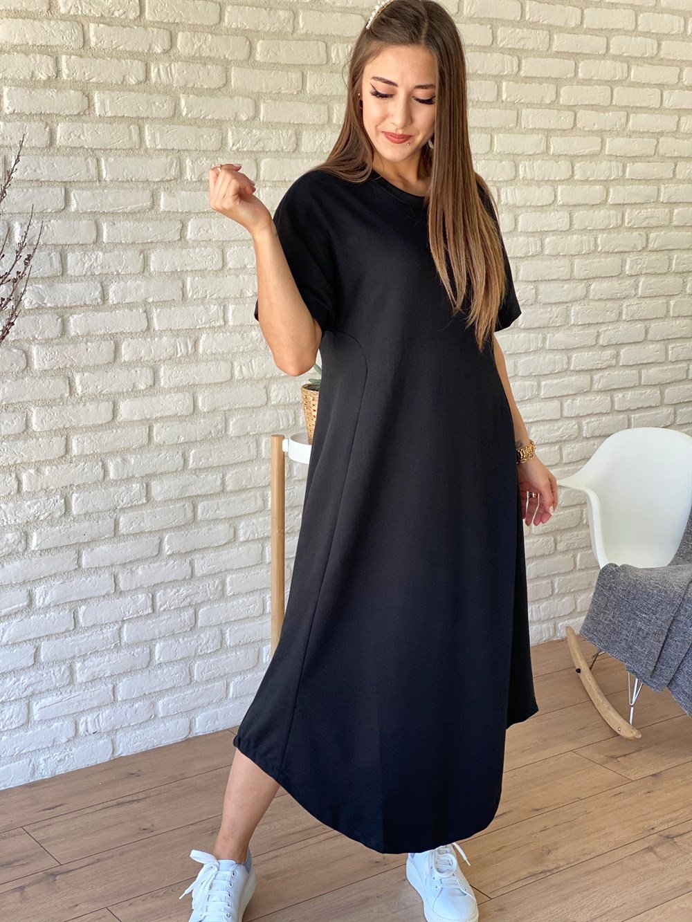 Siyah Kısa Kollu Penye Elbise
