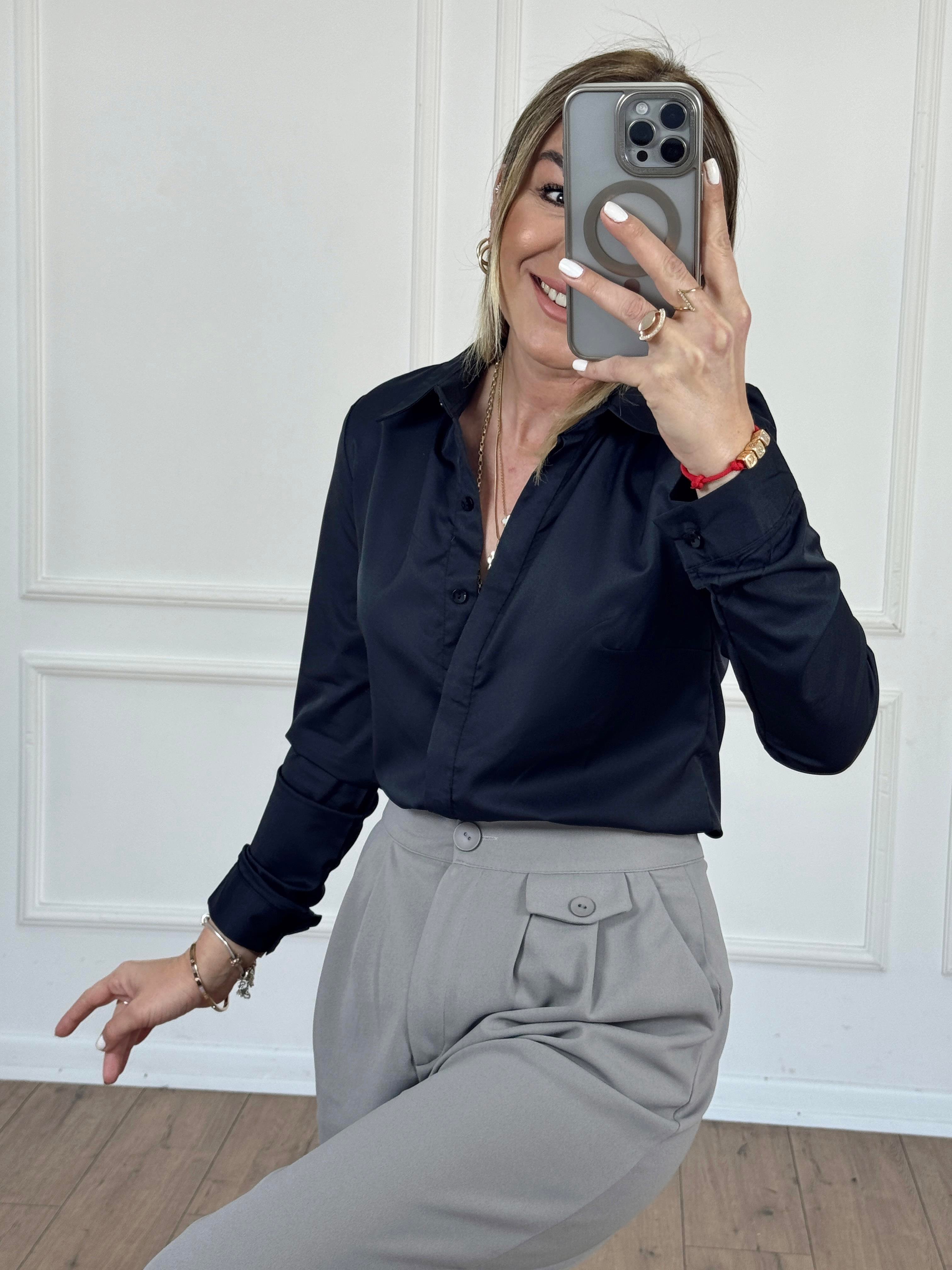 Slim Fit Poplin Gömlek SİYAH