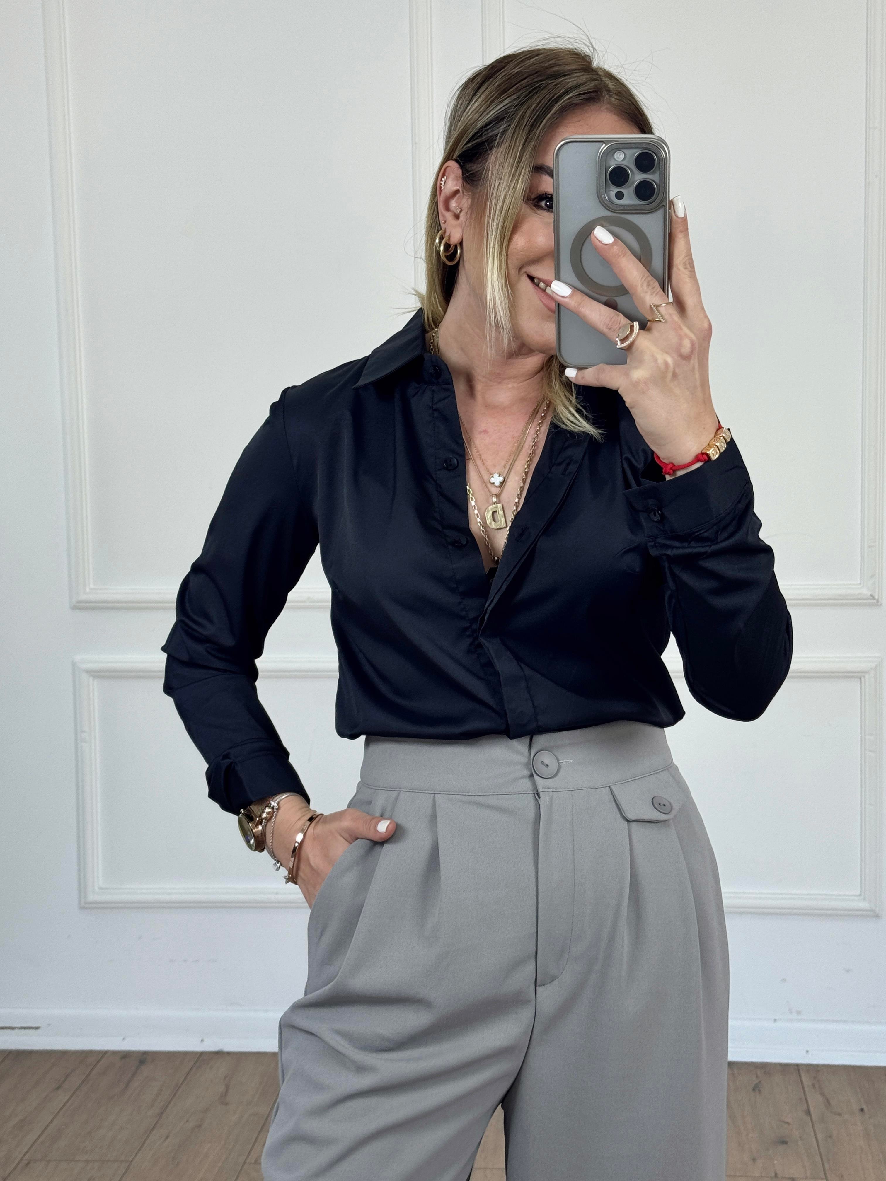 Slim Fit Poplin Gömlek SİYAH