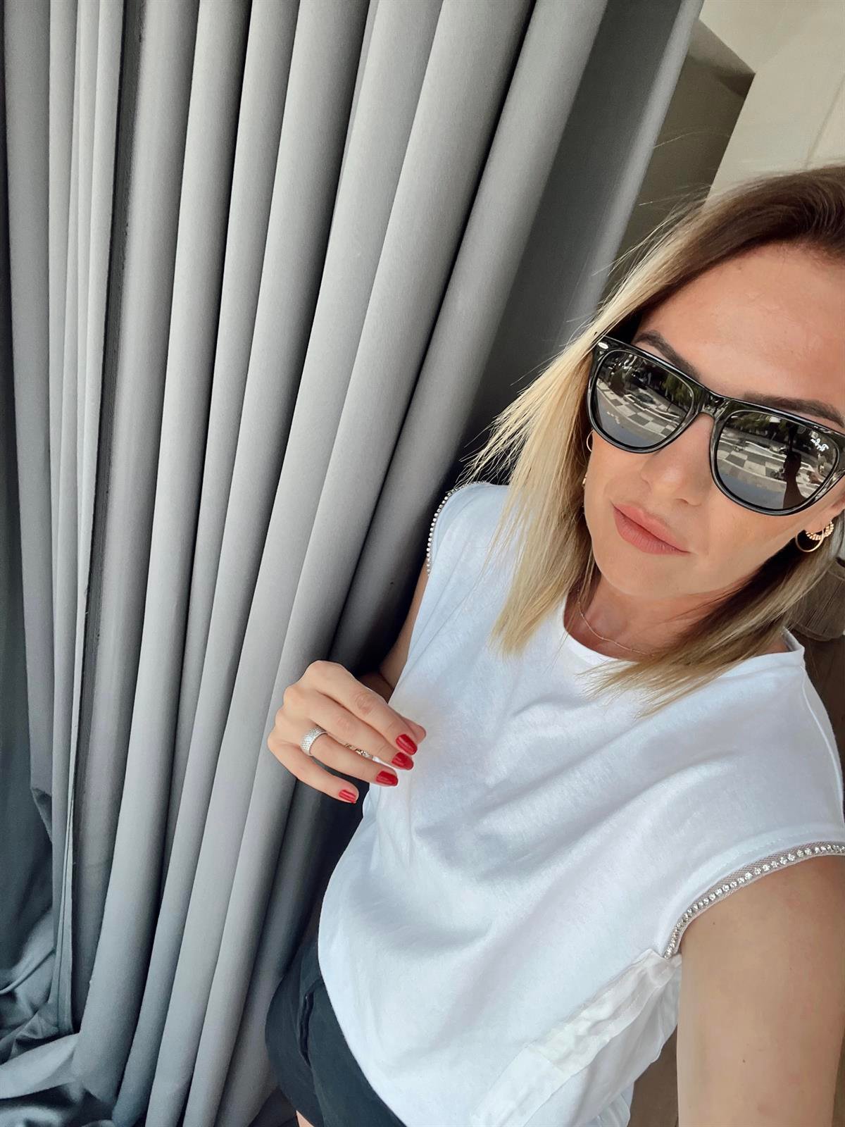 Su Yolu Taşlı Tshirt BEYAZ