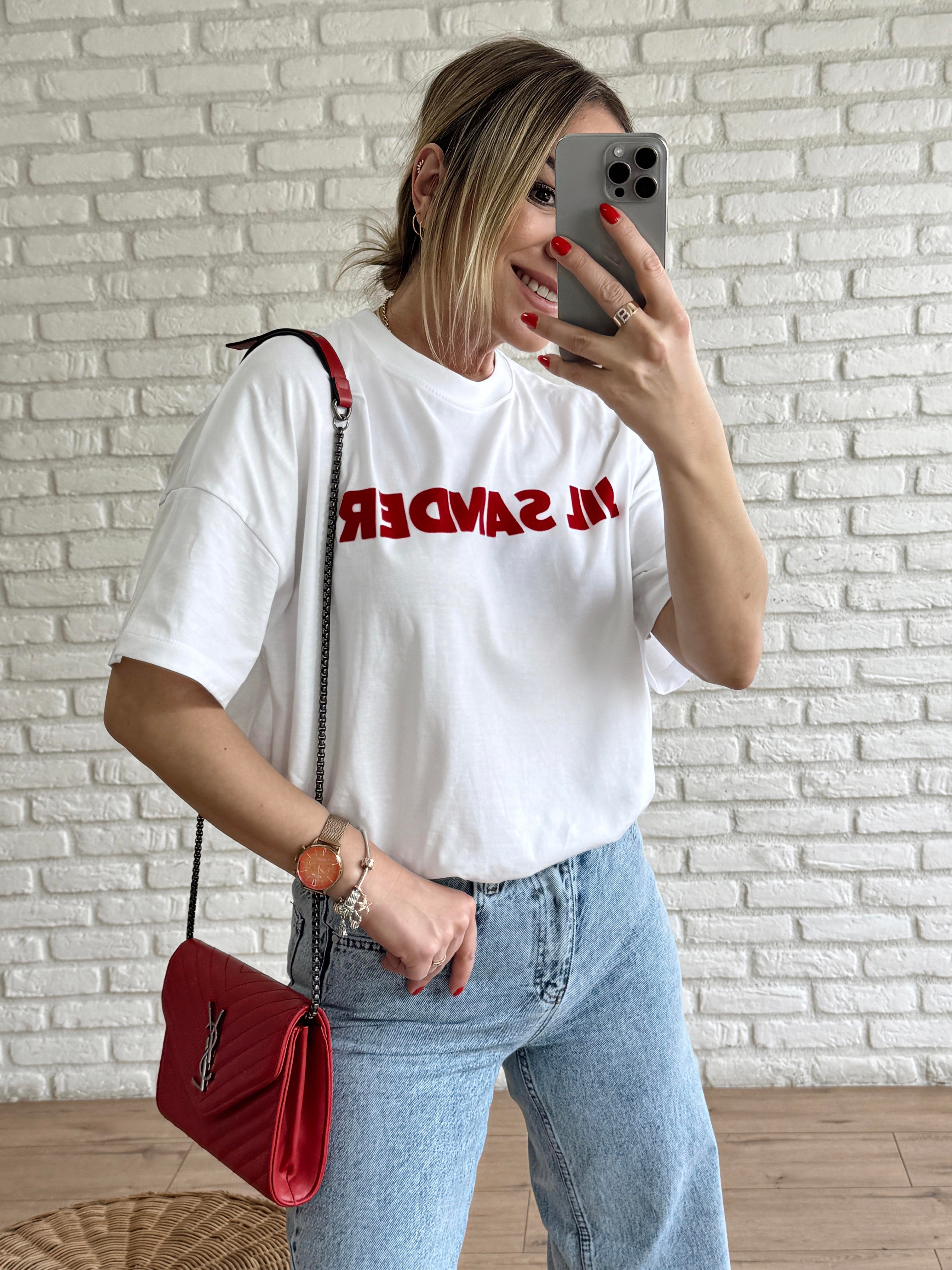 Süet Yazı Baskılı Tshirt BEYAZ