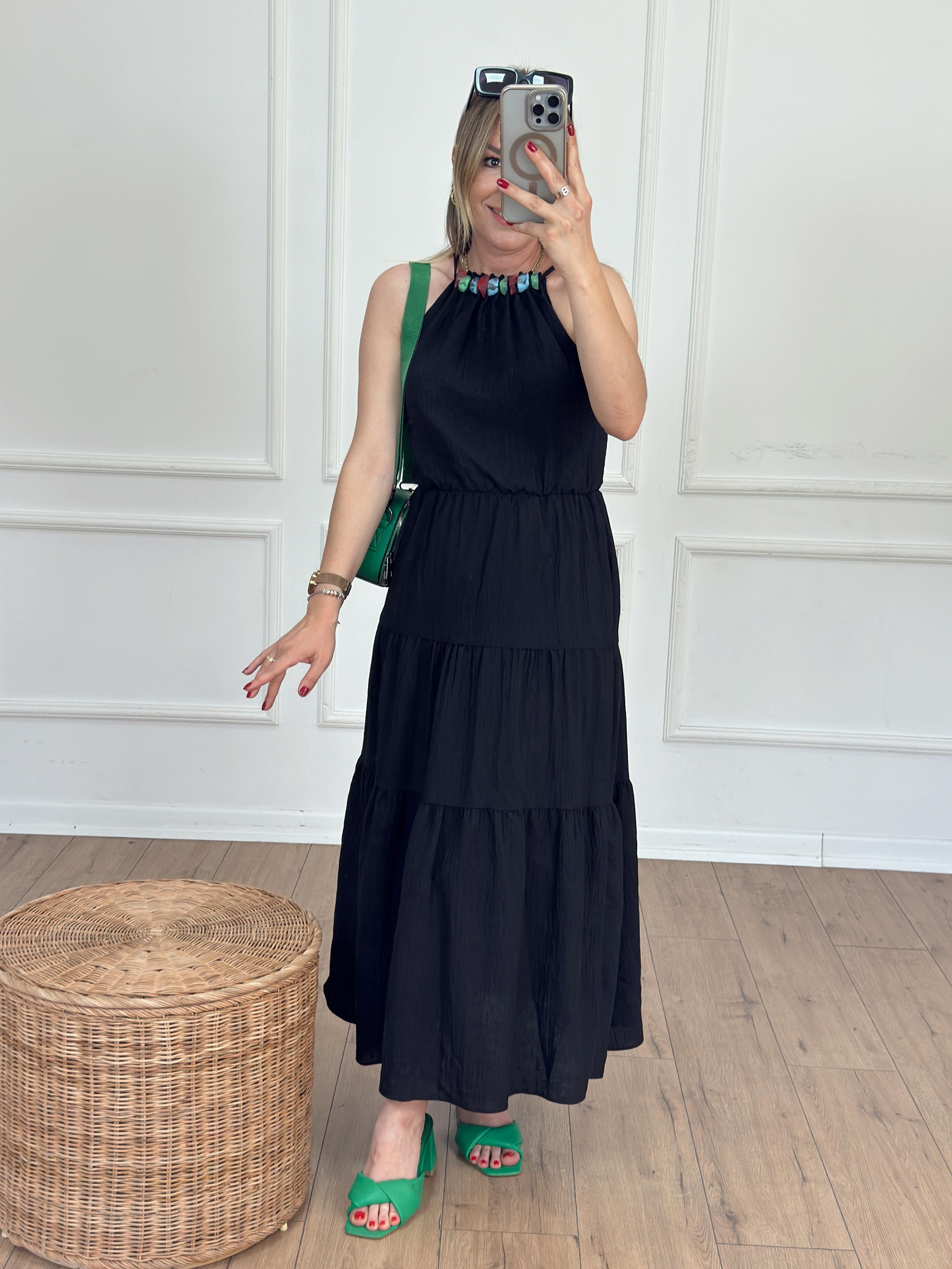 Taş Aksesuarlı Elbise SİYAH