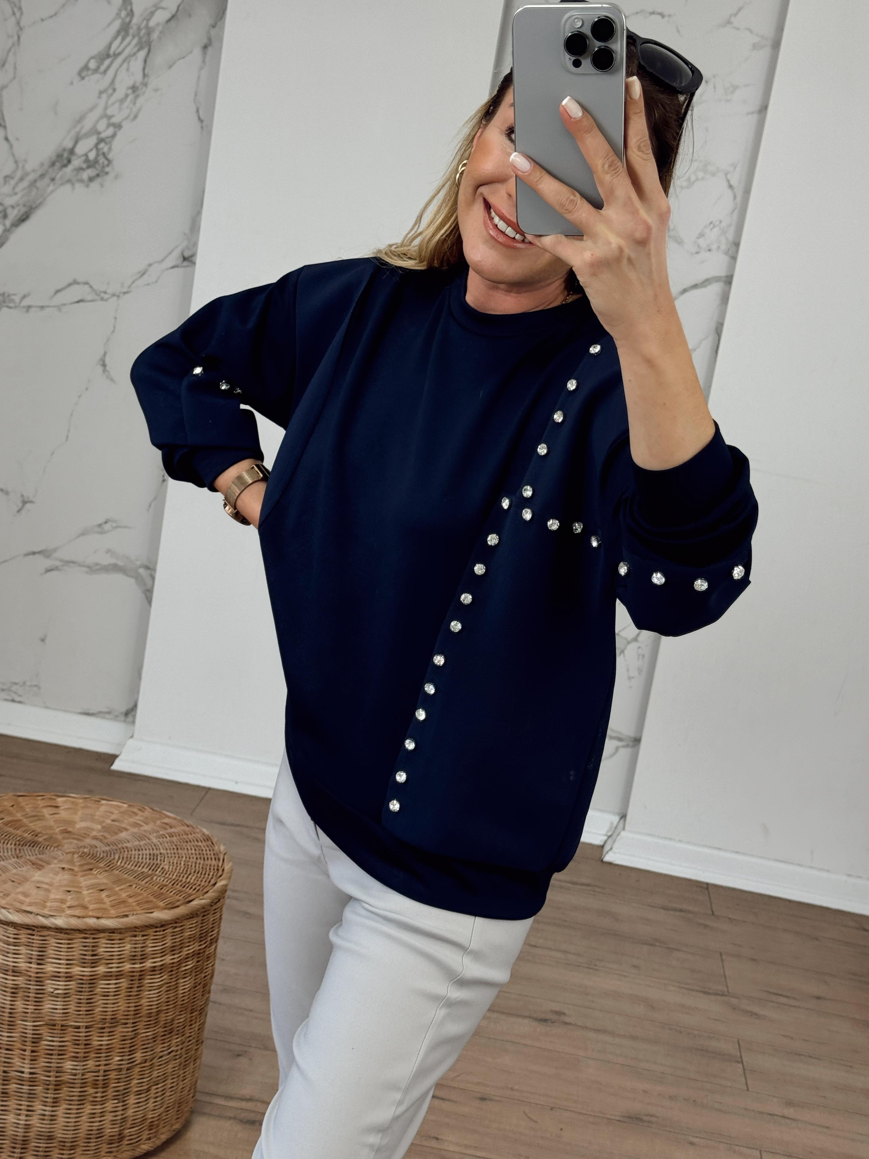 Taş Detaylı Modal Sweat LACİVERT