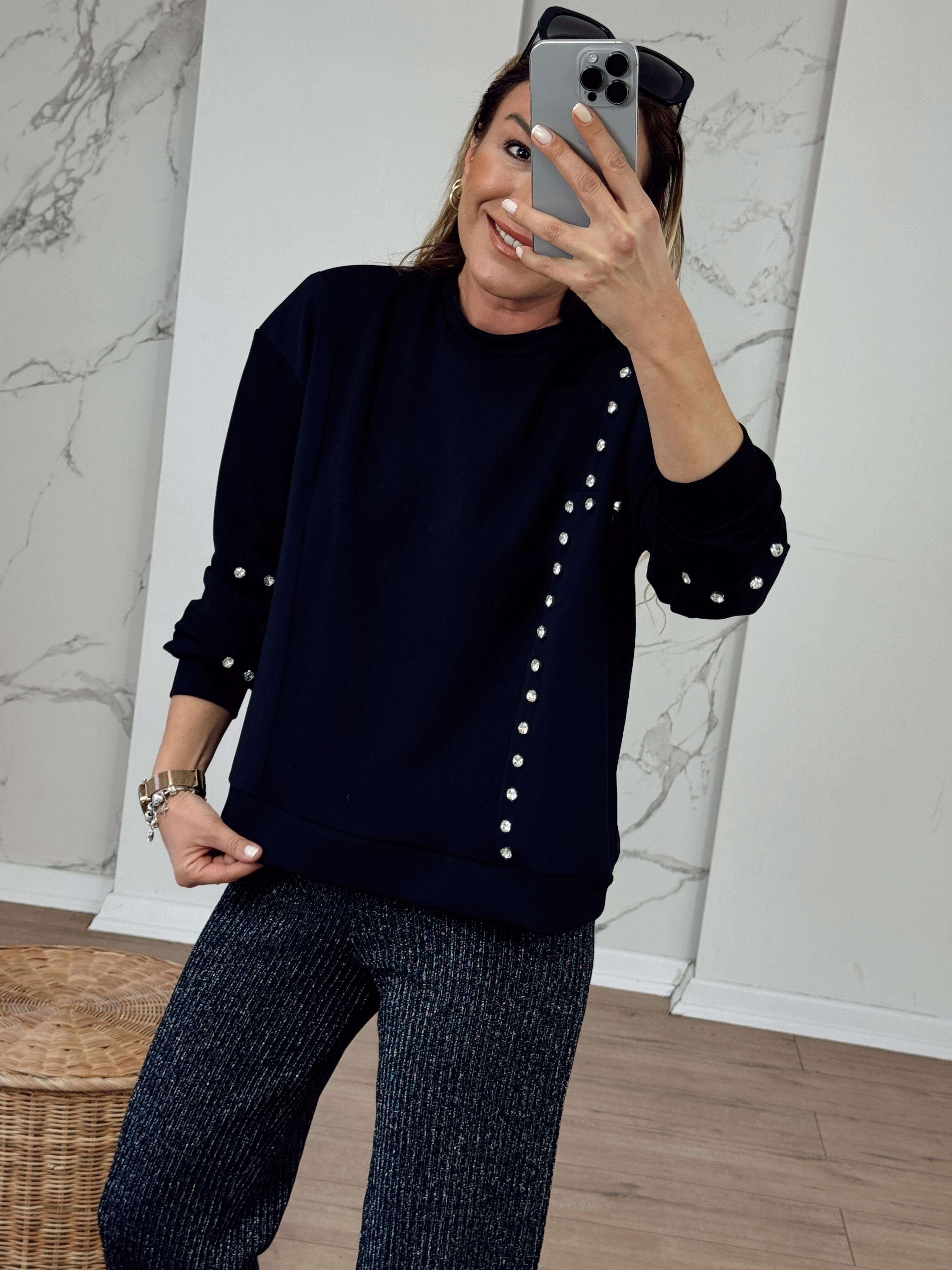 Taş Detaylı Modal Sweat SİYAH