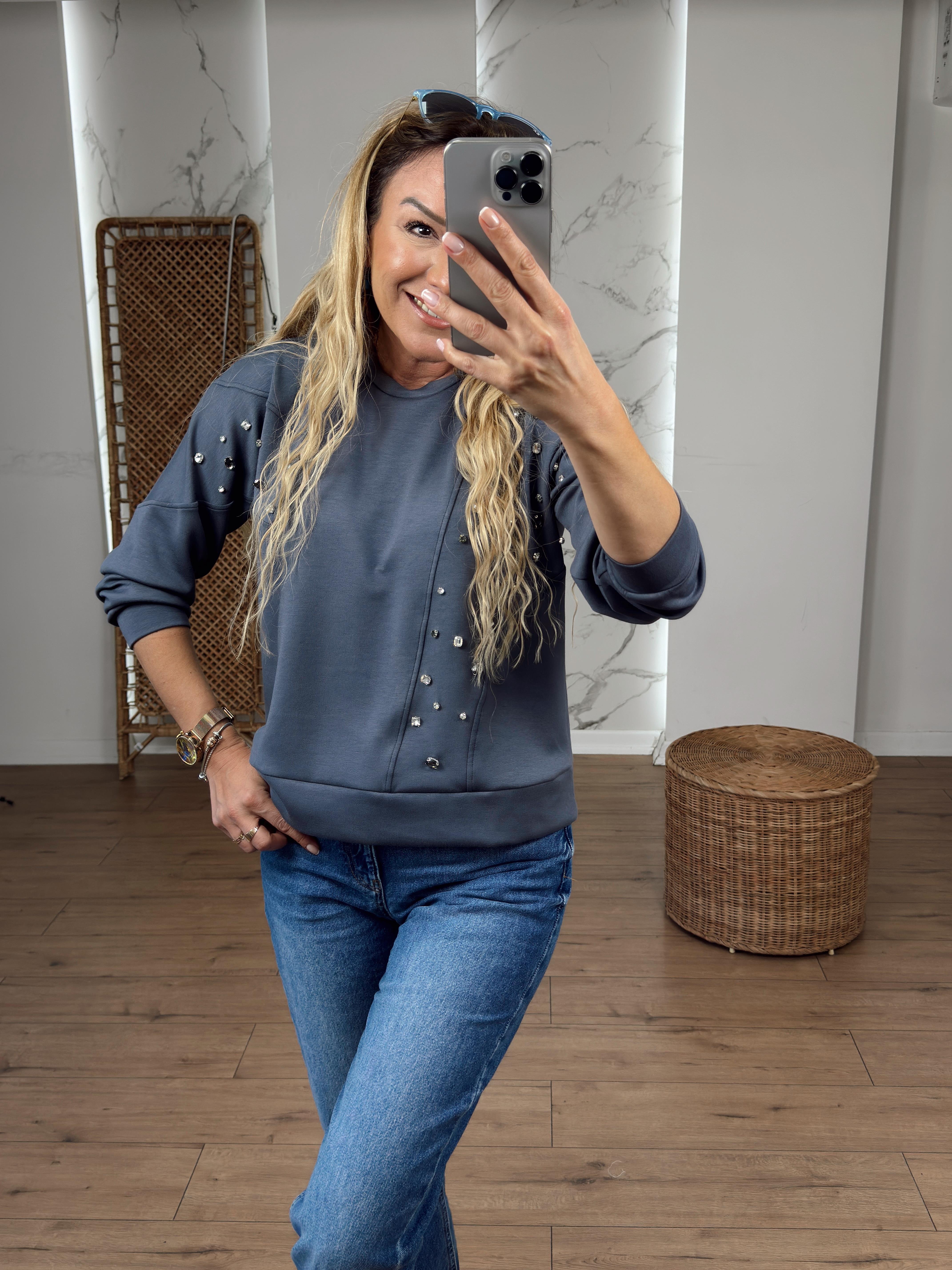 Taş Detaylı Sweat ANTRASİT