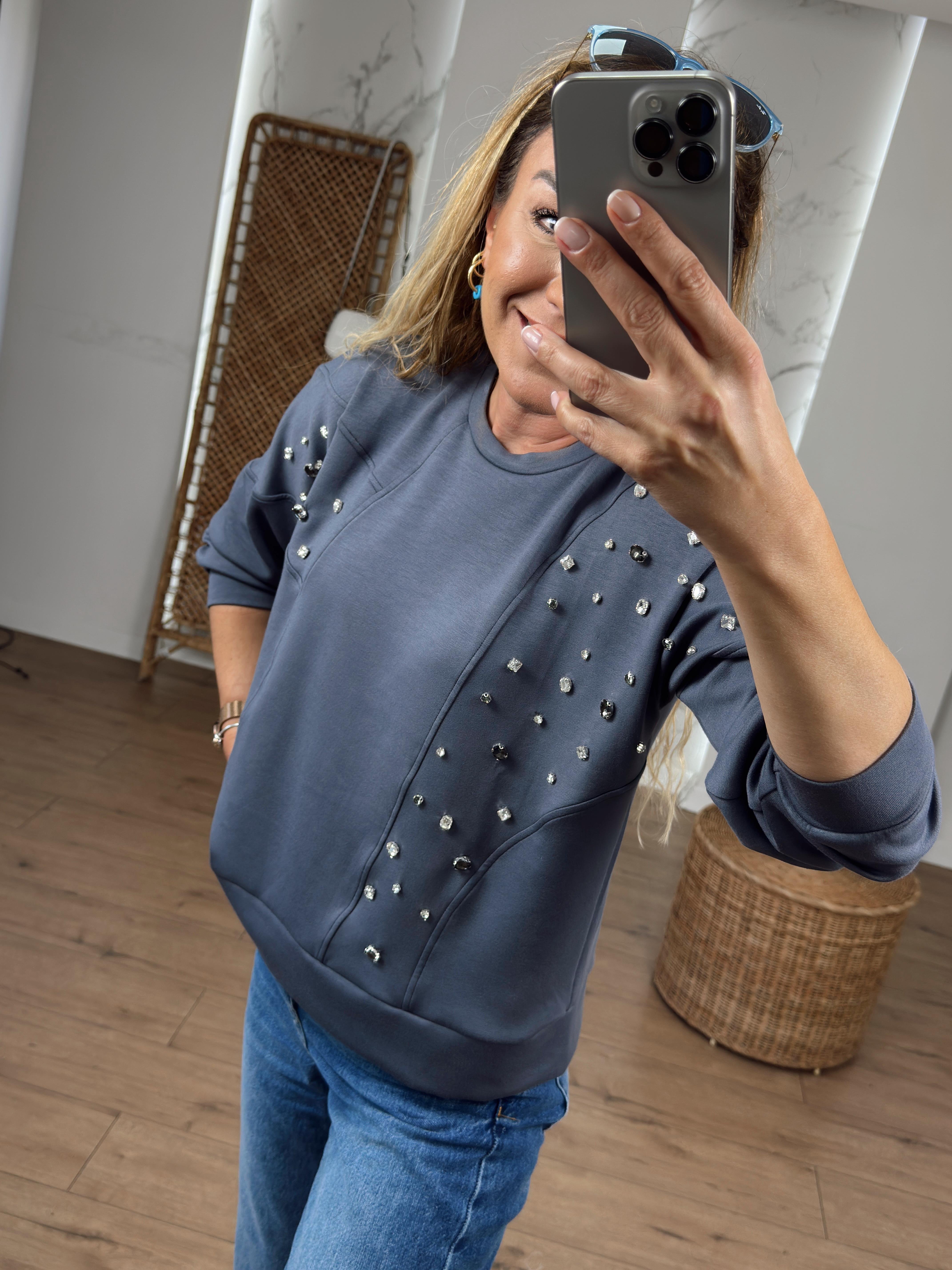 Taş Detaylı Sweat ANTRASİT