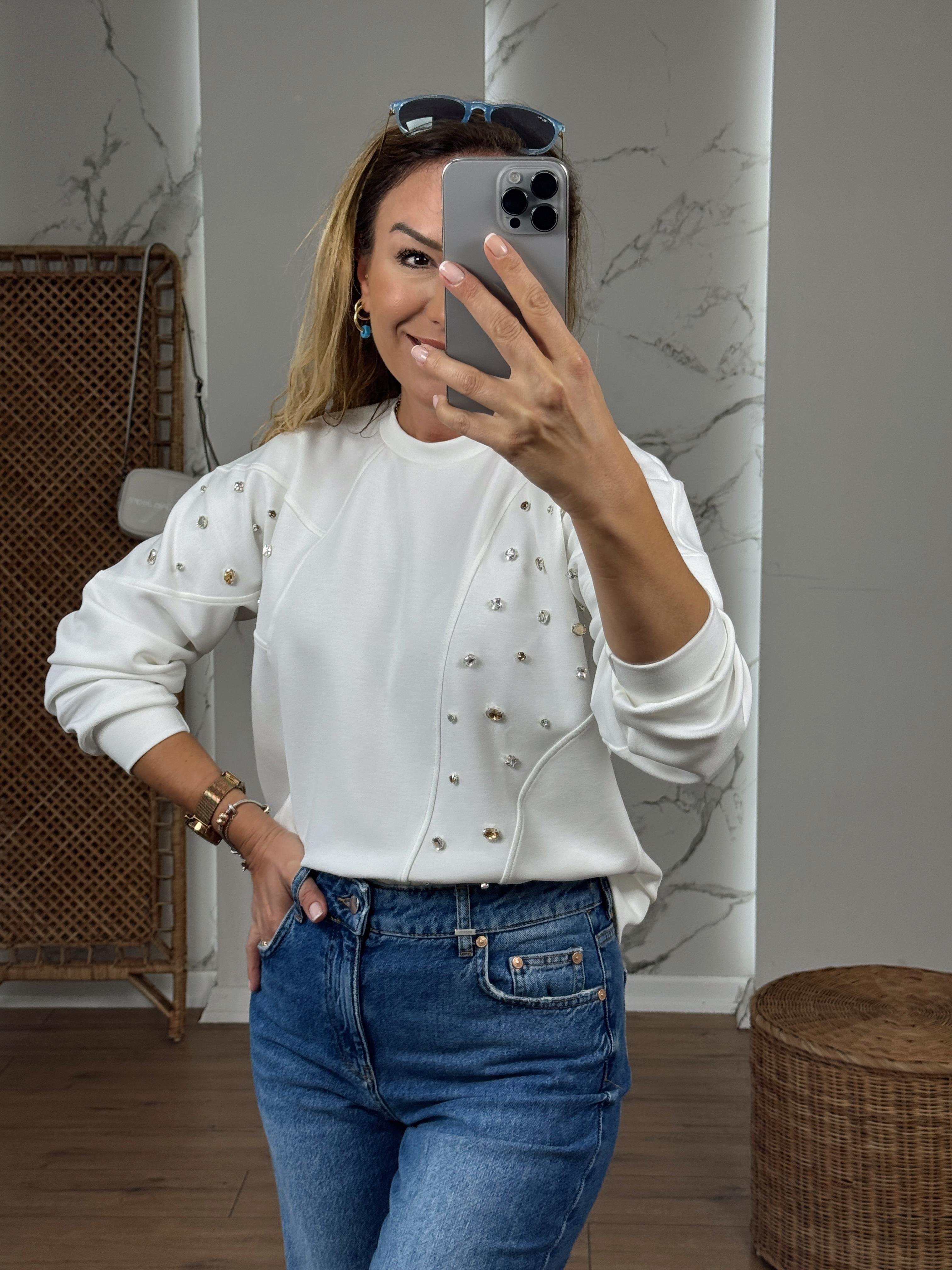 Taş Detaylı Sweat EKRU