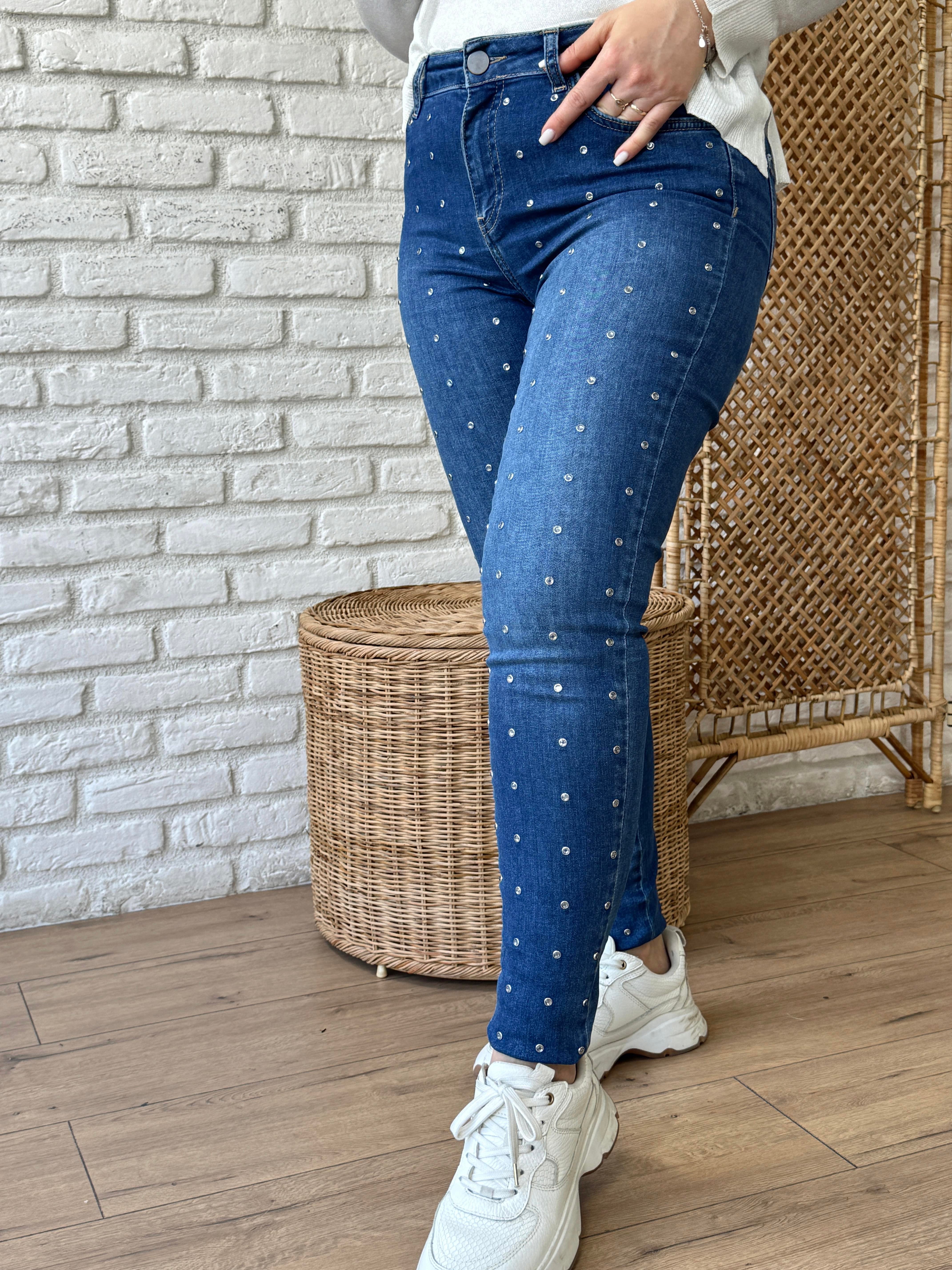 Taşlı Denim Pantolon MAVİ