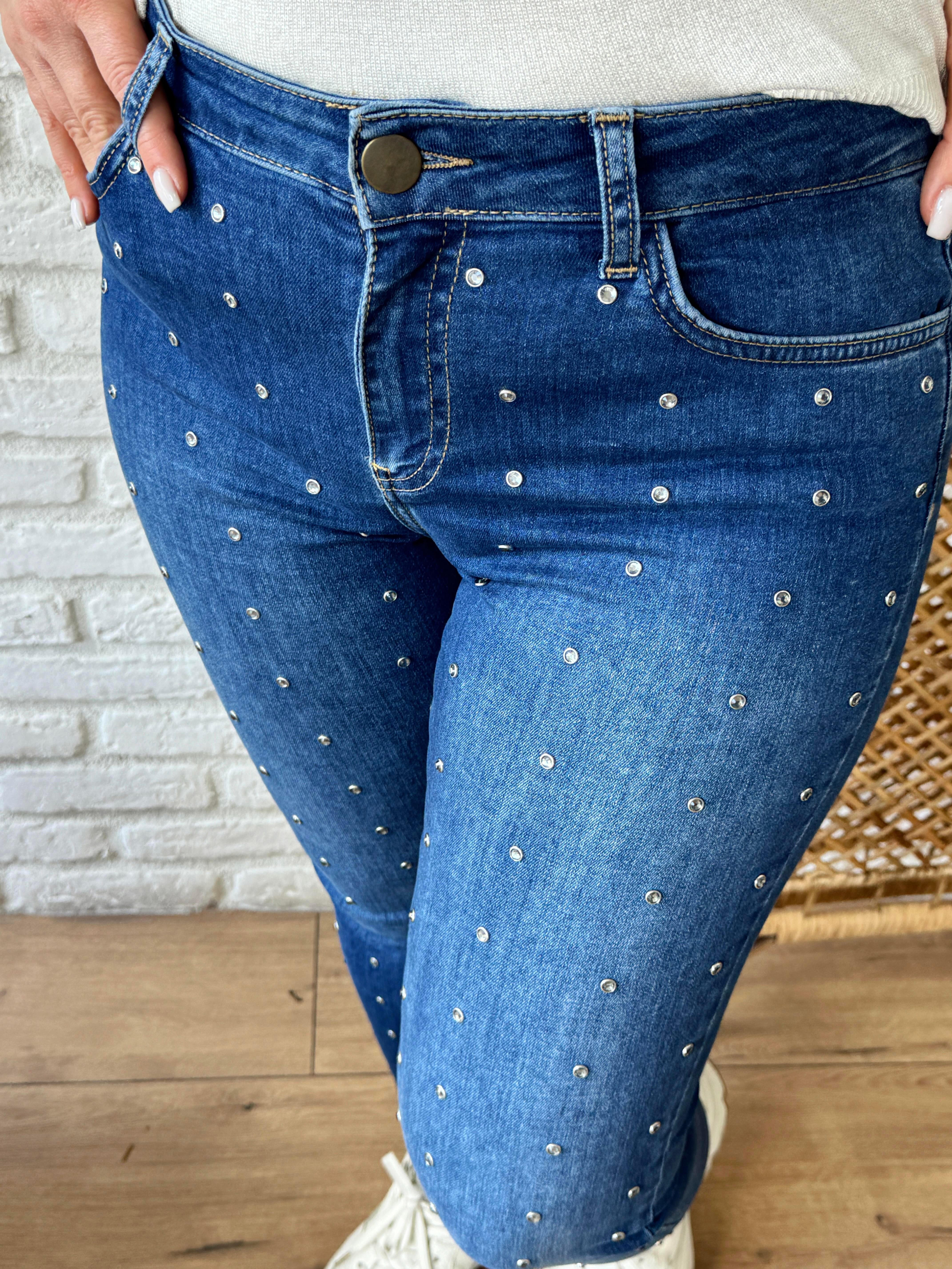 Taşlı Denim Pantolon MAVİ