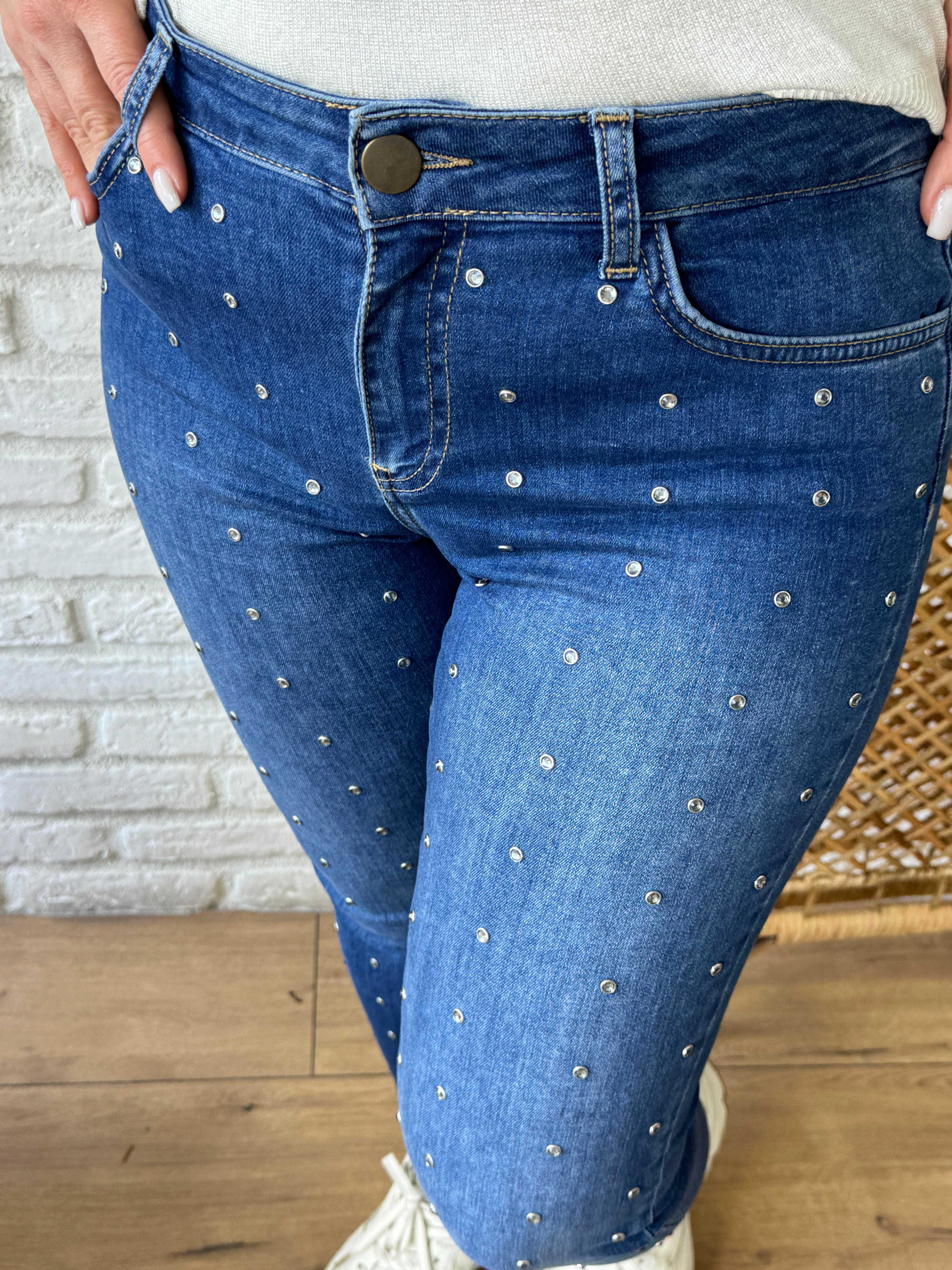 Taşlı Denim Pantolon MAVİ