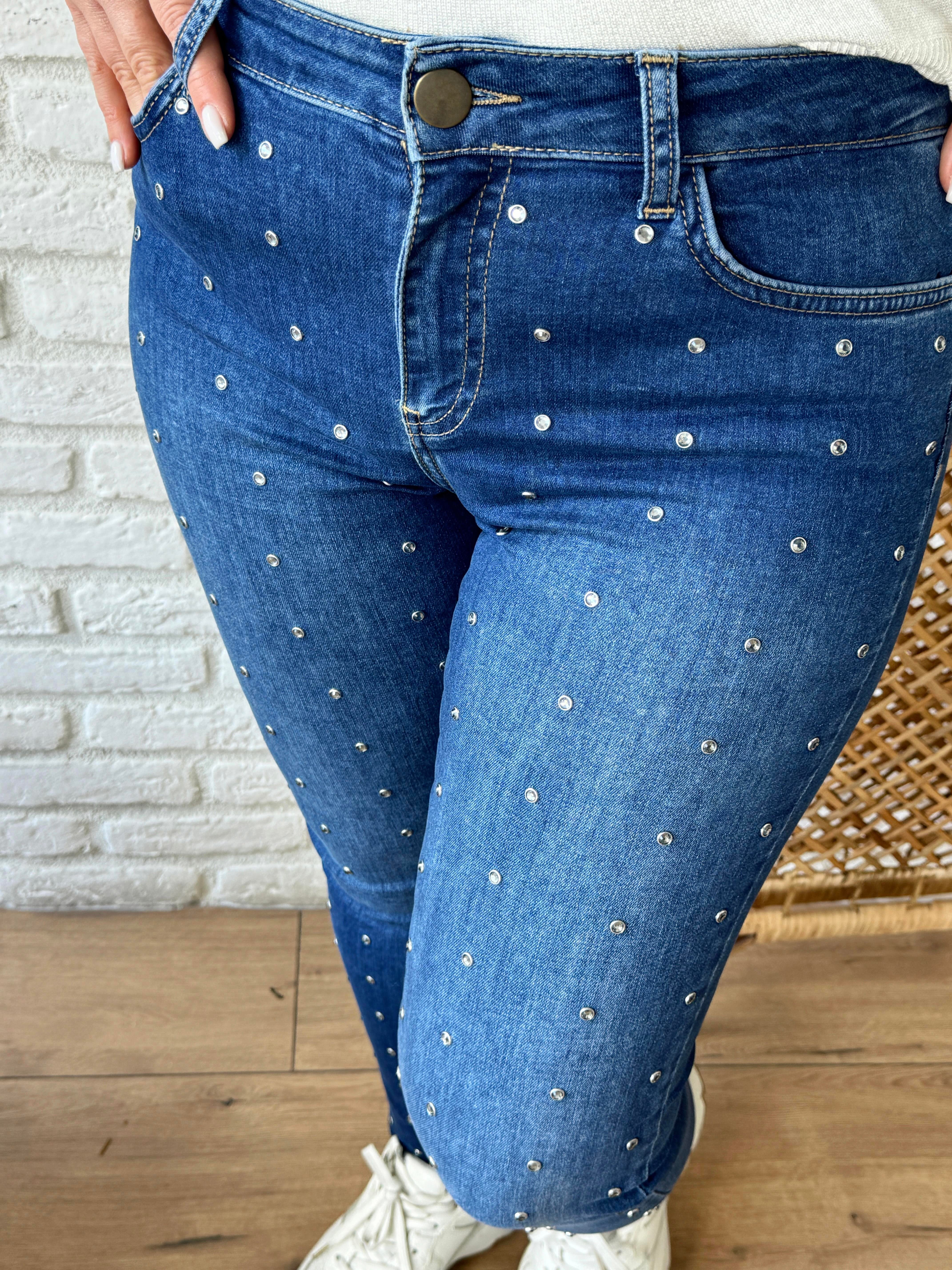 Taşlı Denim Pantolon MAVİ