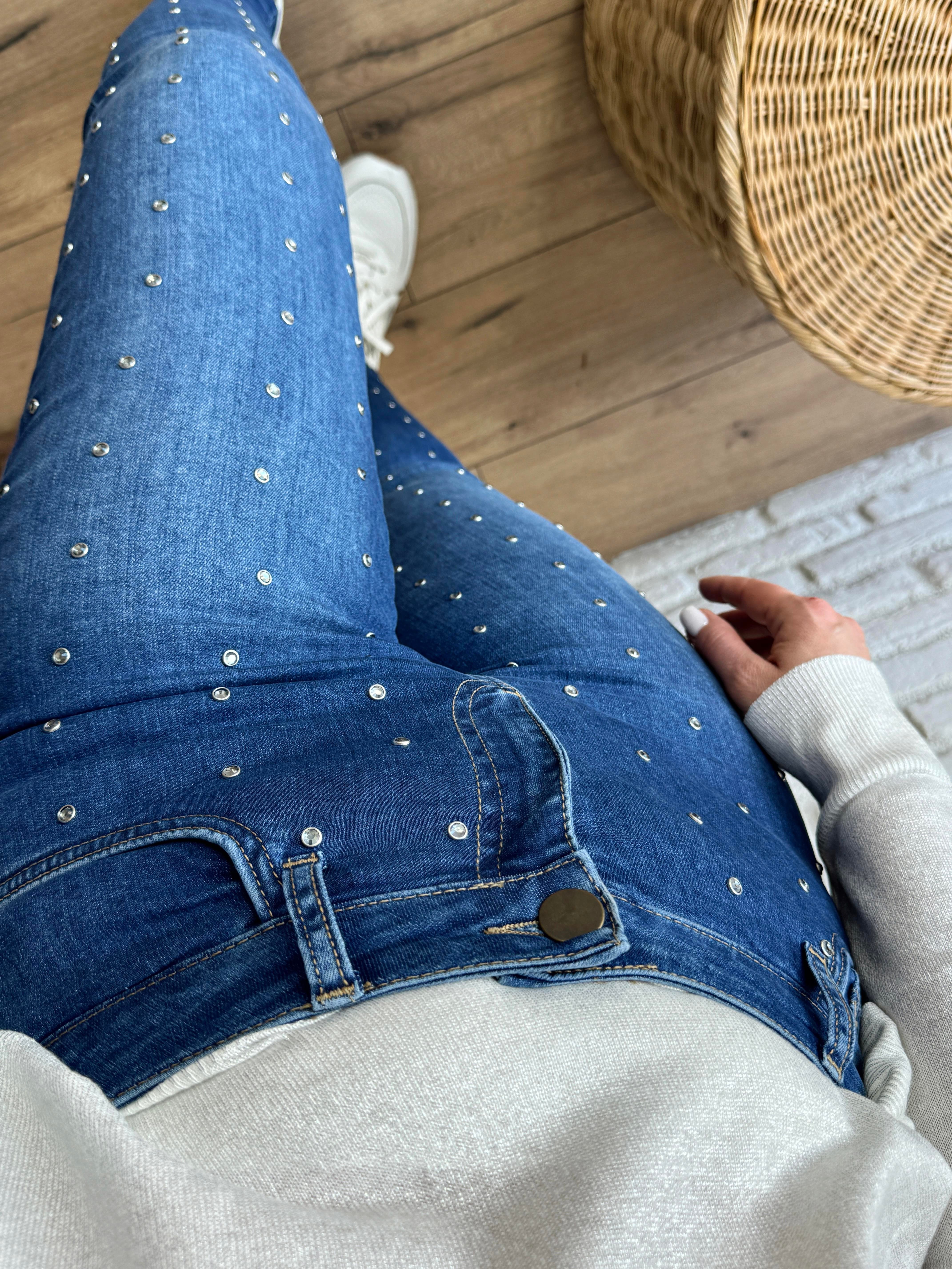 Taşlı Denim Pantolon MAVİ