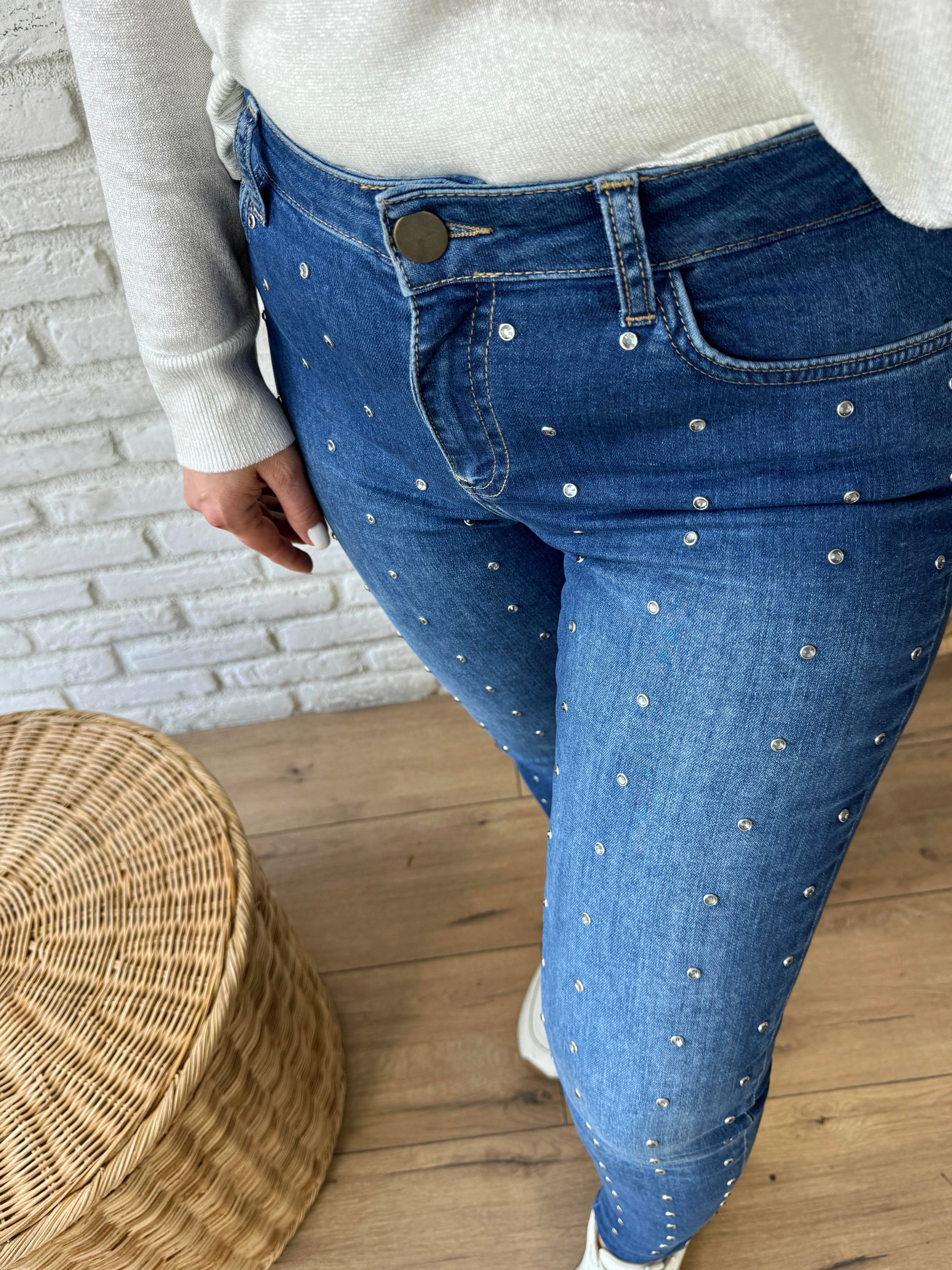 Taşlı Denim Pantolon MAVİ