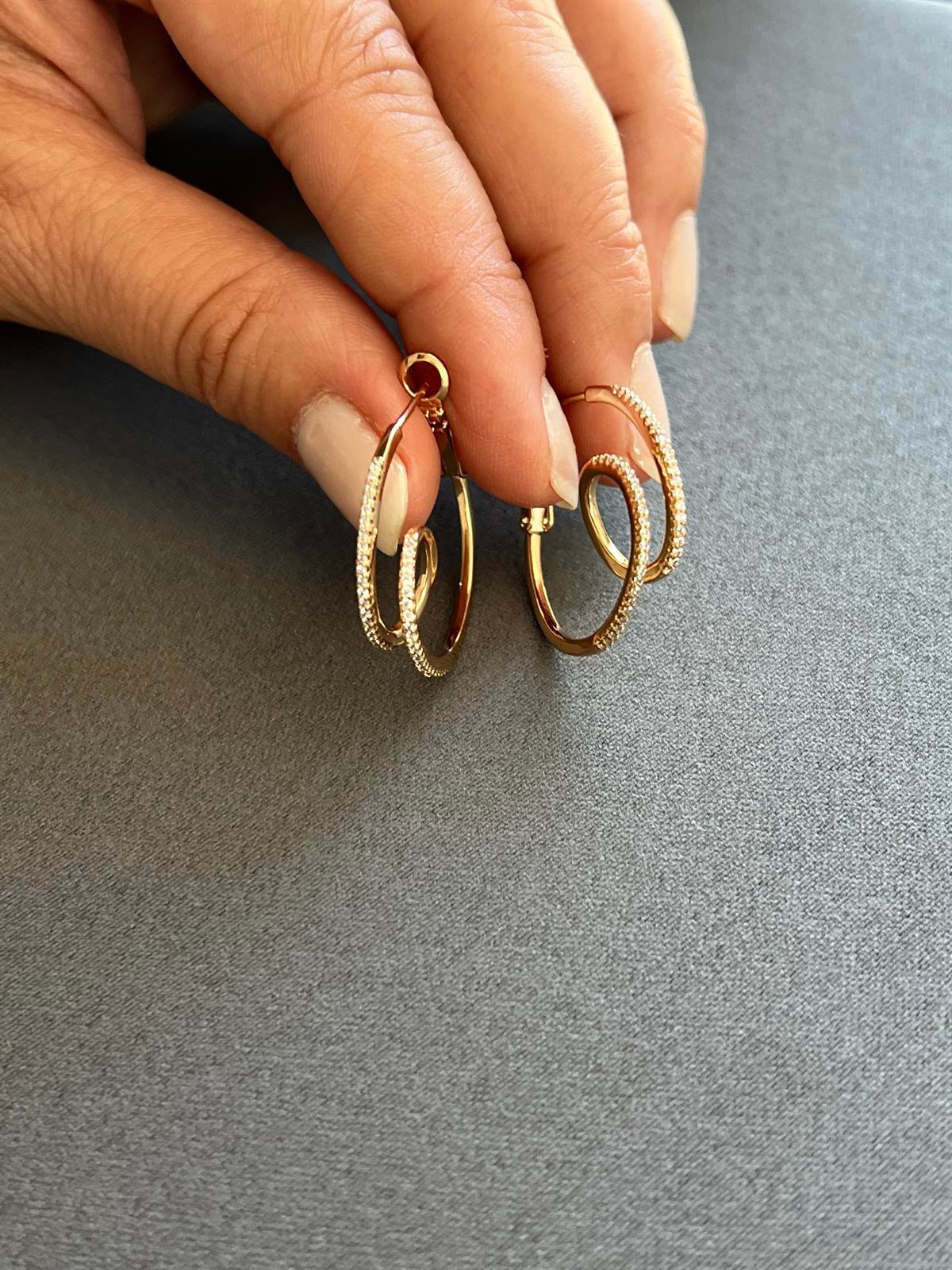 Taşlı Halkalı Küpe GOLD