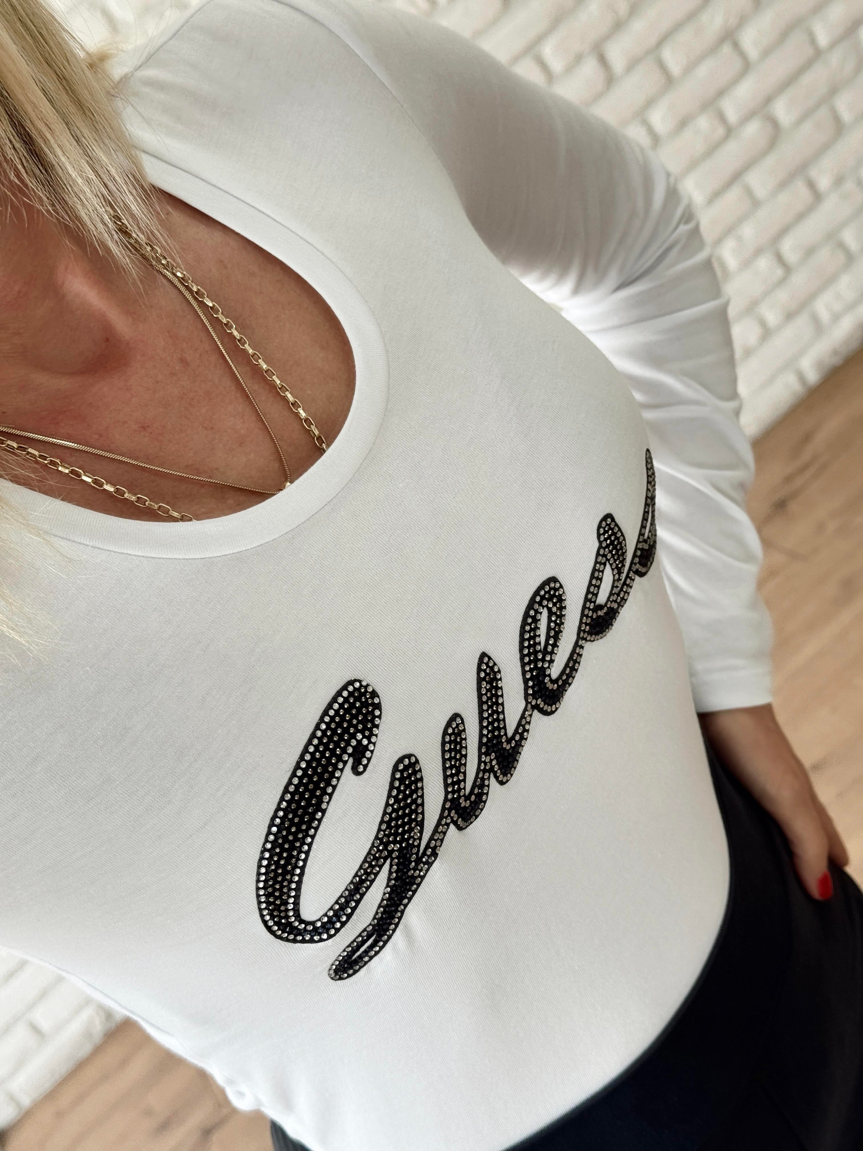 Taşlı Uzun Kollu Tshirt BEYAZ