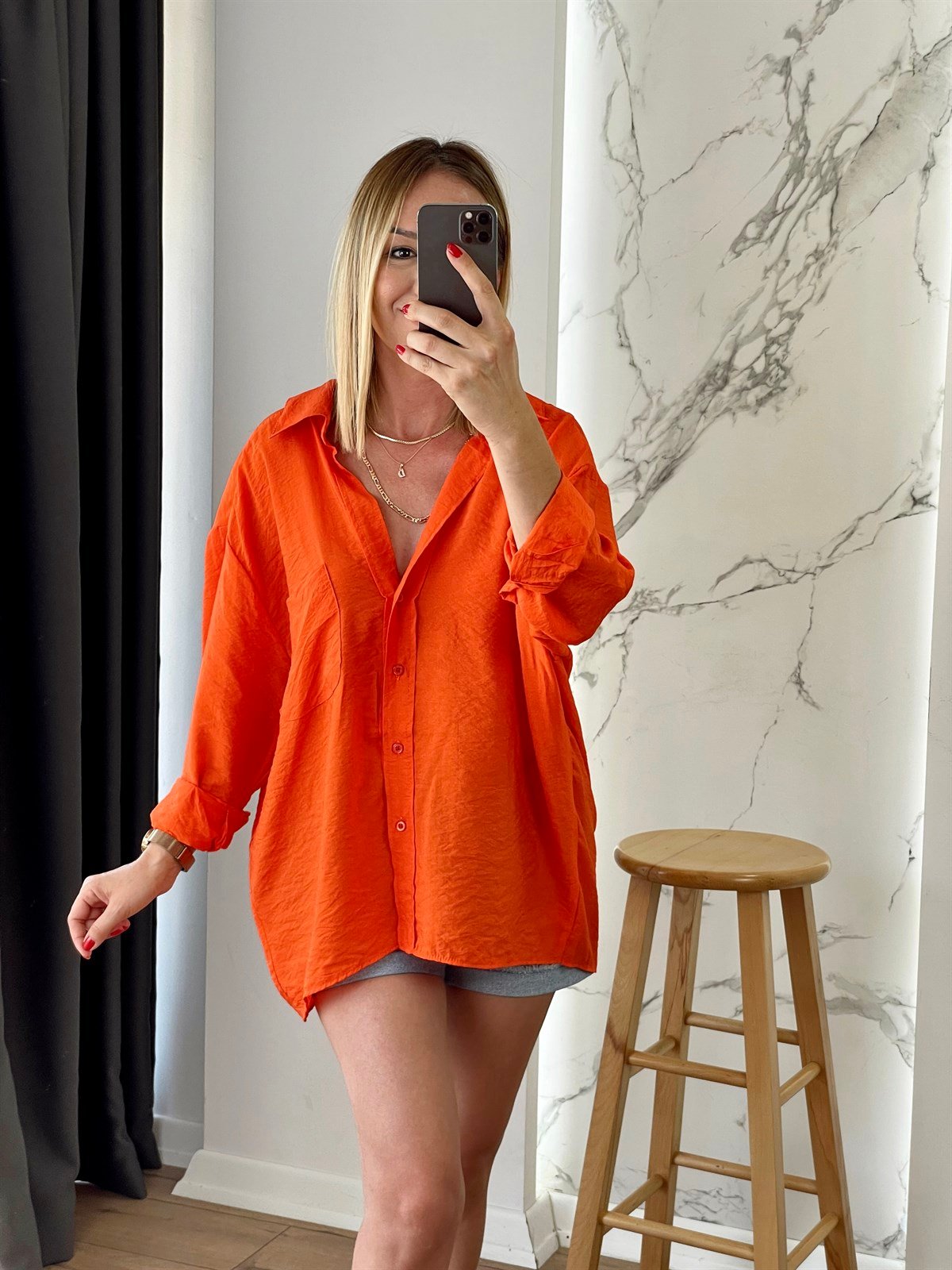 Tek Cep Salaş Gömlek Orange