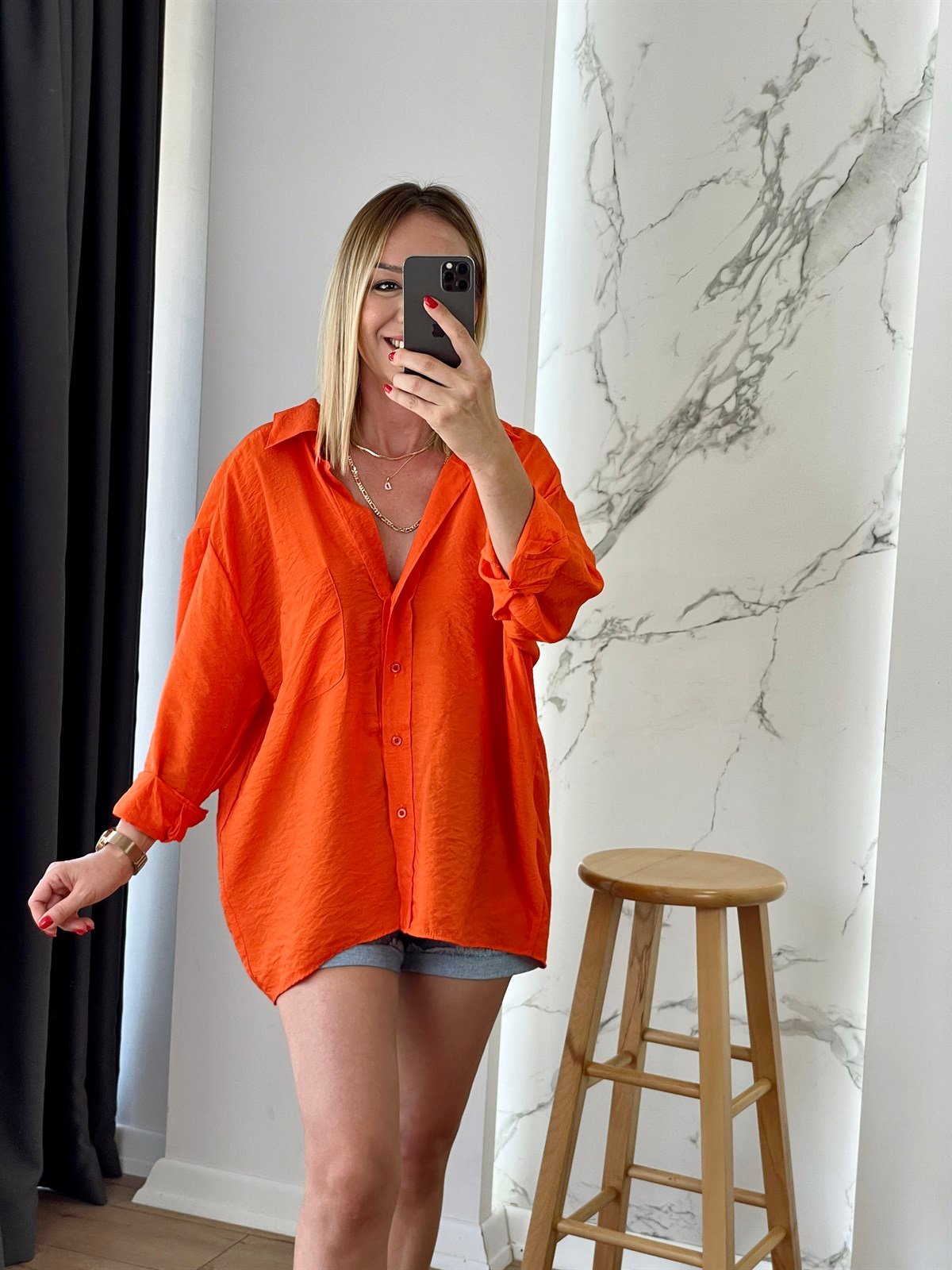 Tek Cep Salaş Gömlek Orange
