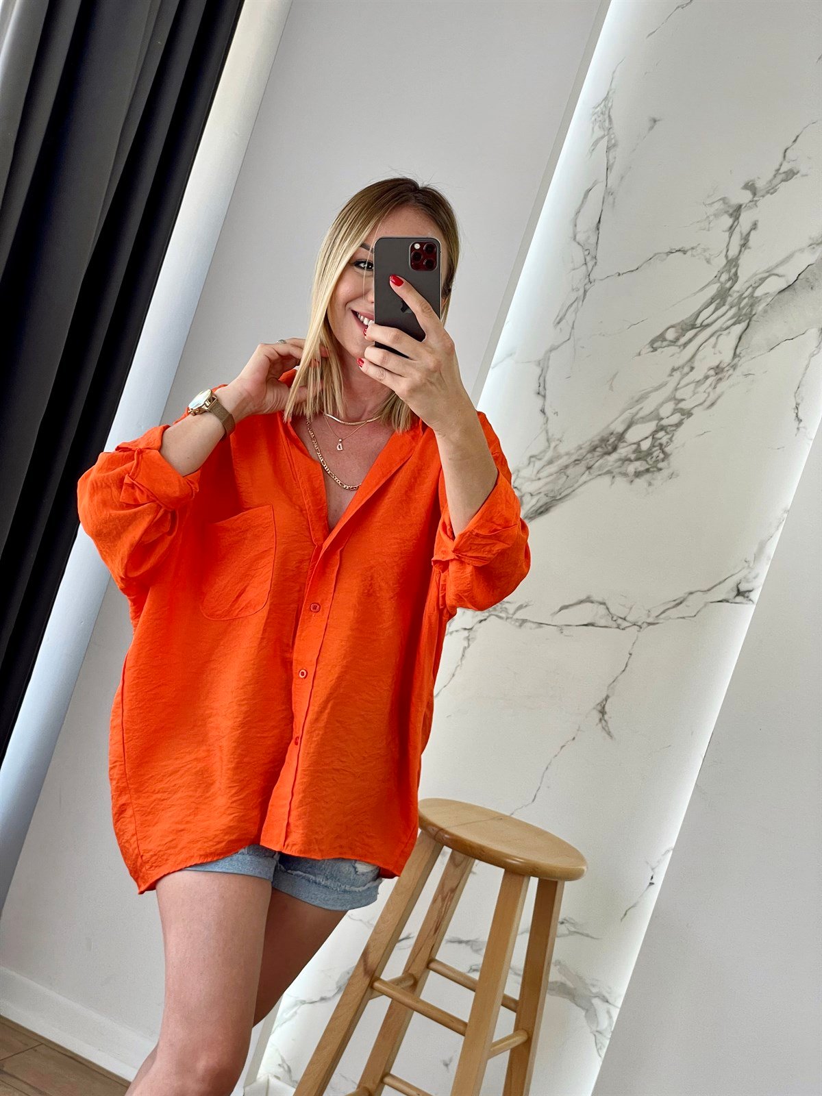 Tek Cep Salaş Gömlek Orange