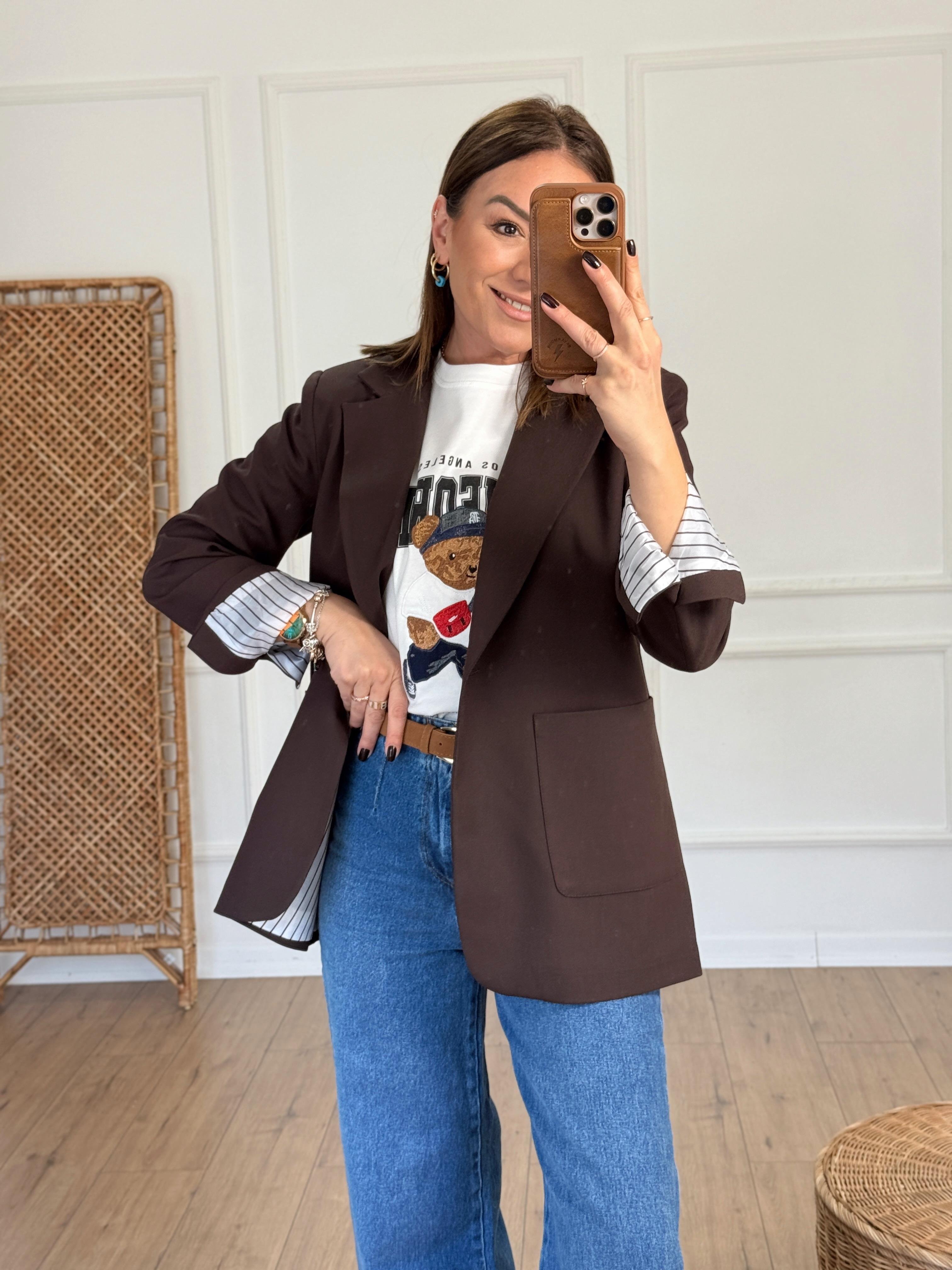 Tek Düğmeli Blazer Ceket KAHVE