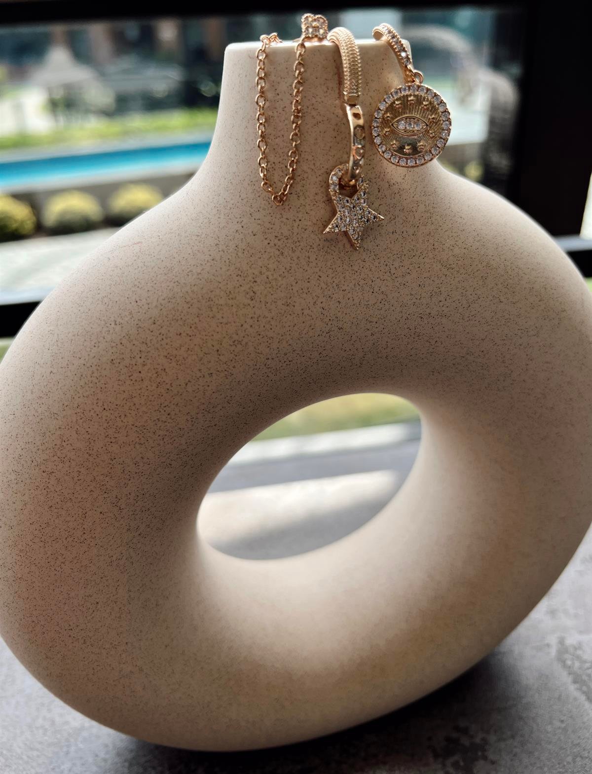 Üçlü Yıldız Çelik Set Küpe GOLD
