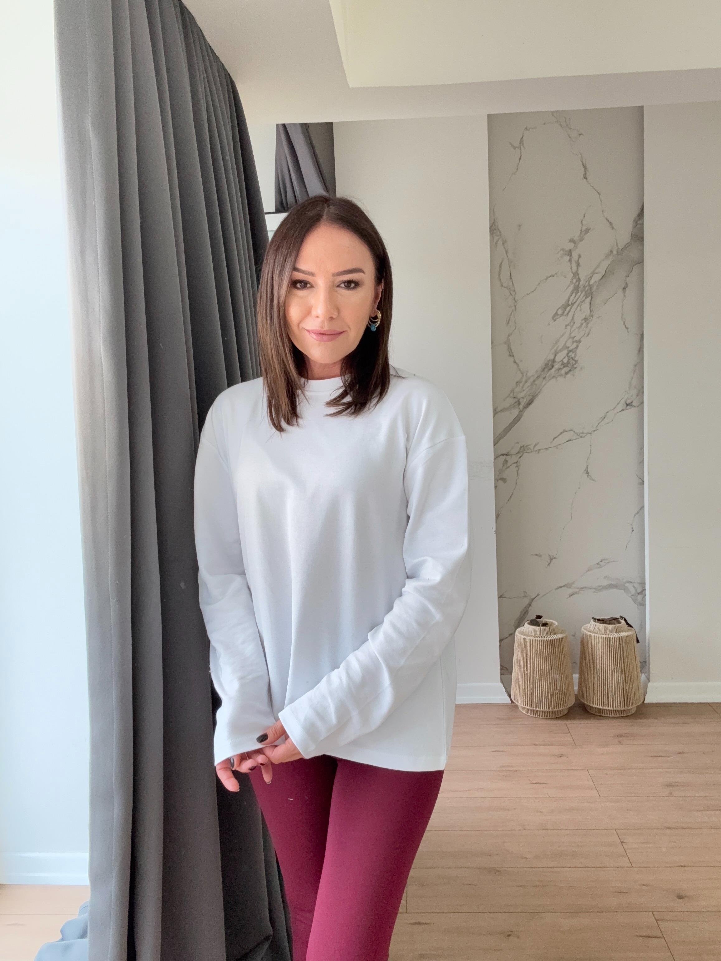 Uzun Kollu Basic Tshirt BEYAZ