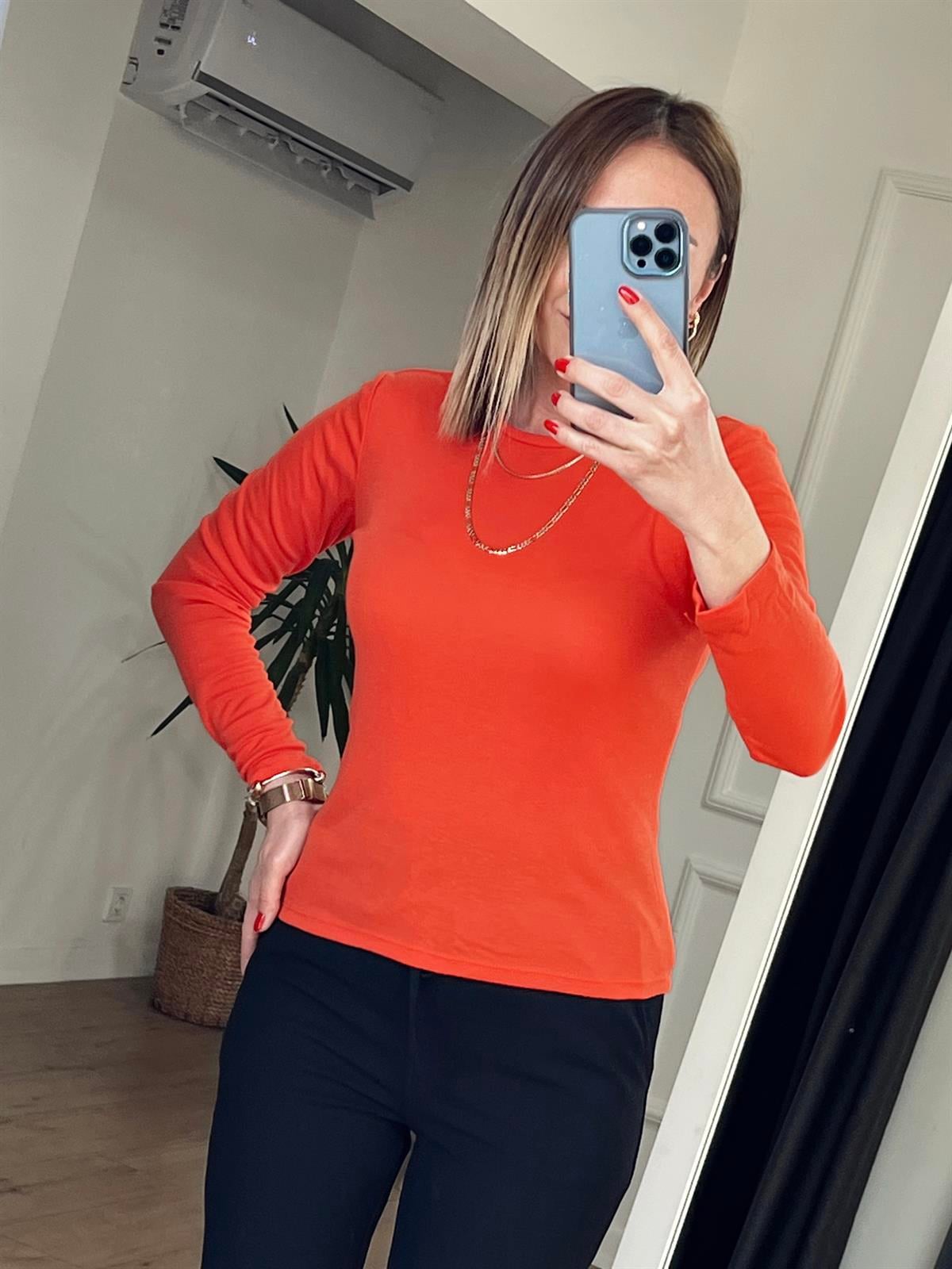 UZUN KOLLU MODAL TSHİRT TURUNCU