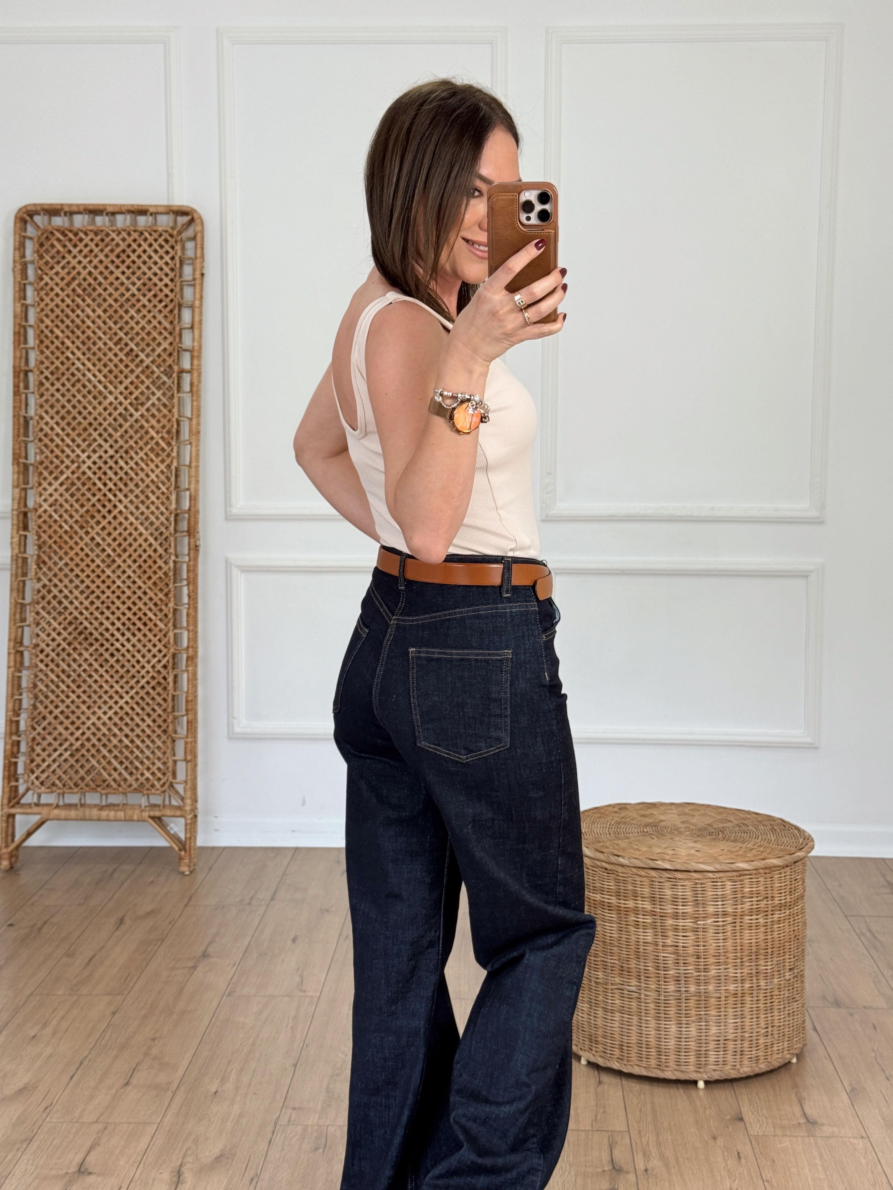 Ribbed Tank Top with V Accessory Beige