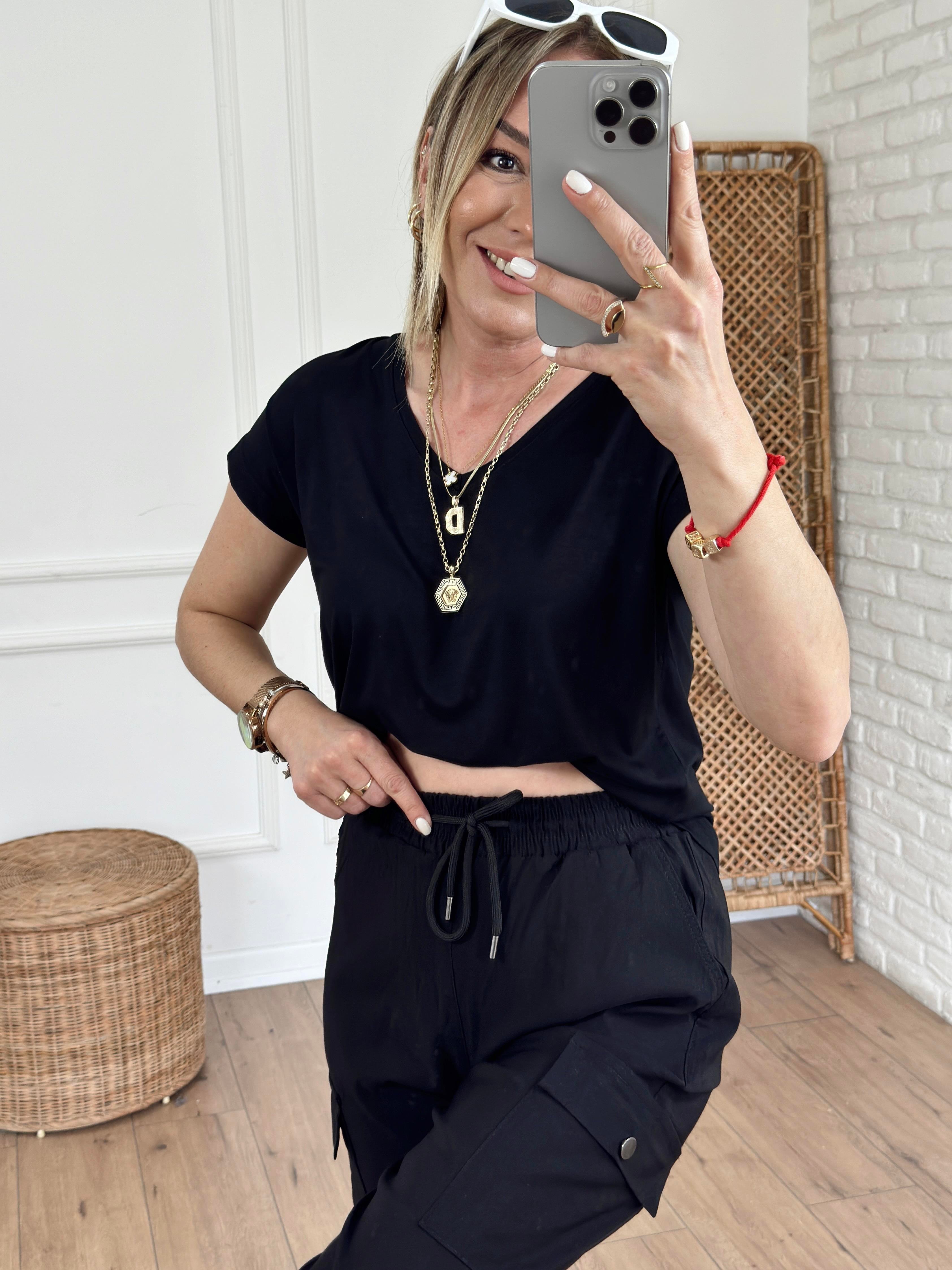 V Yaka Basic Tshirt SİYAH