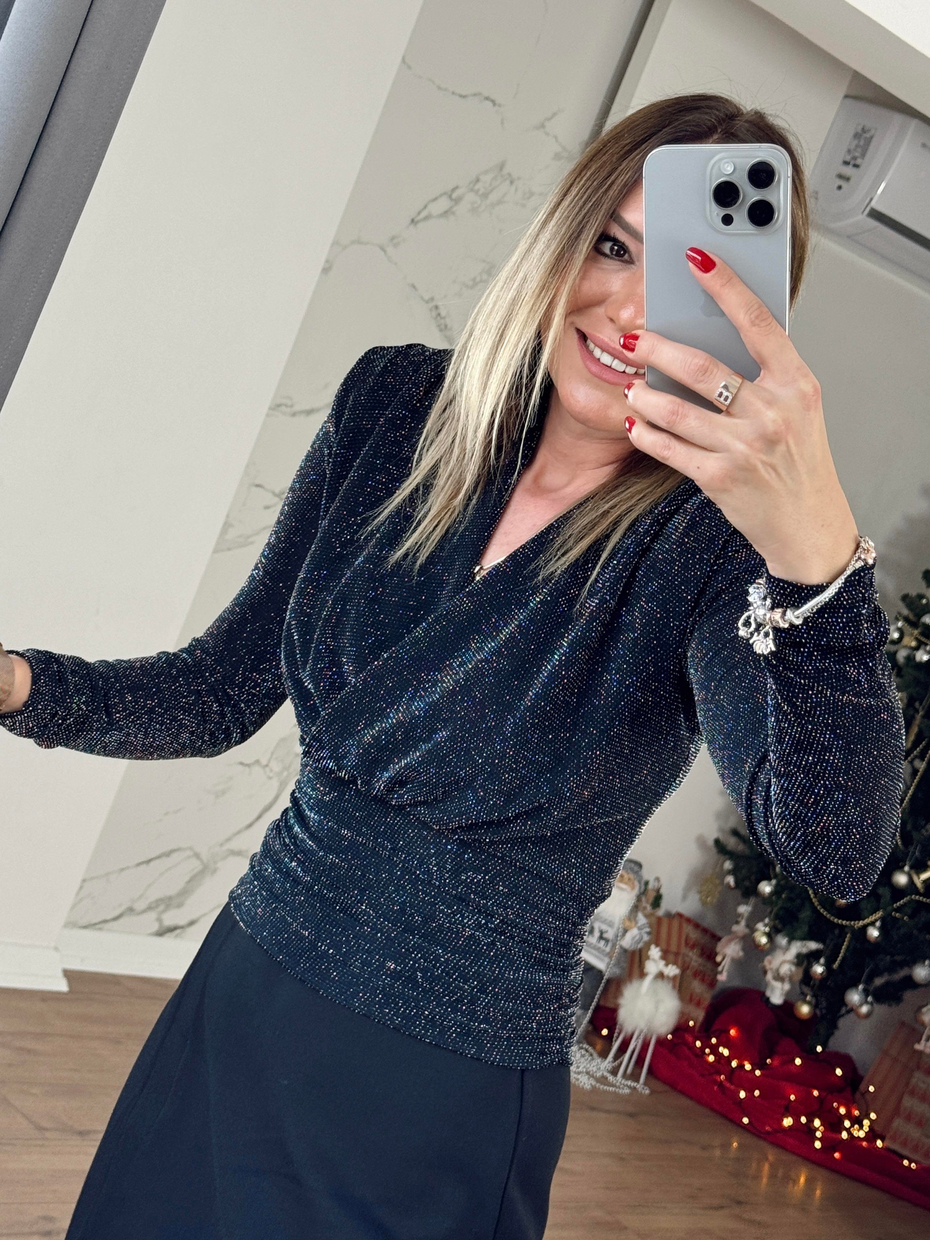 Vatkalı Simli Bluz ANTRASİT