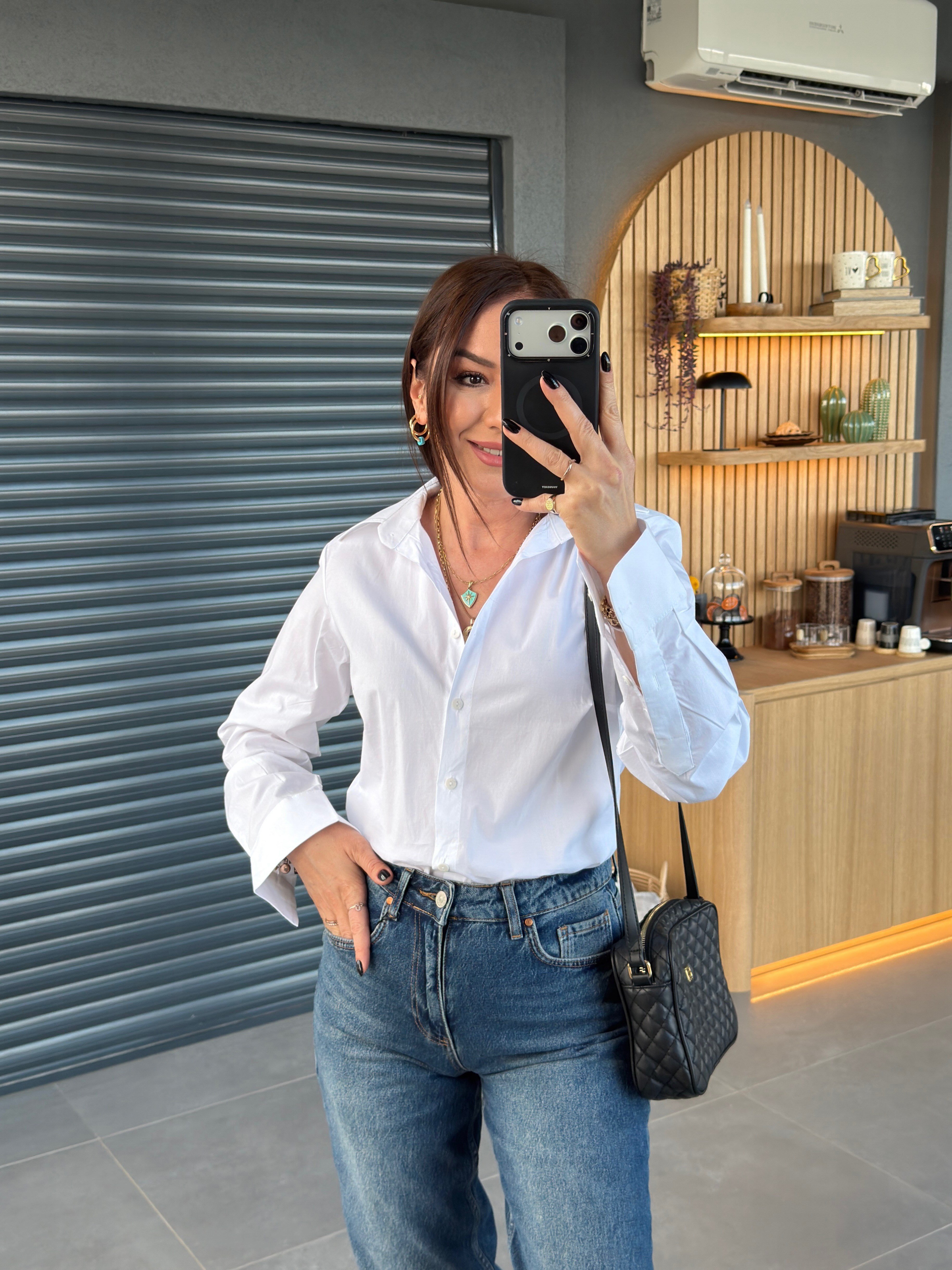 Vatkalı Slim Fit Likralı Gömlek EKRU