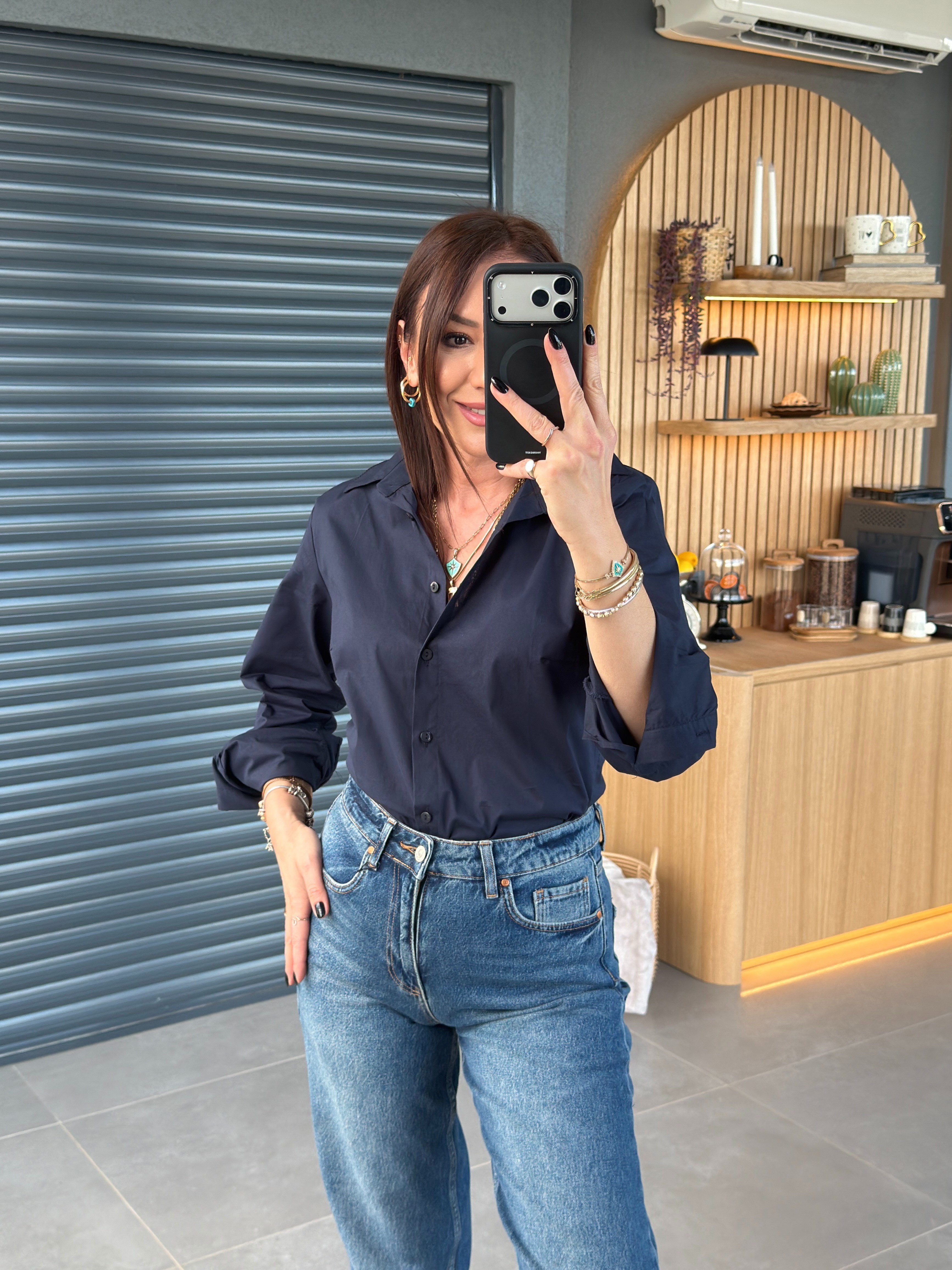 Vatkalı Slim Fit Likralı Gömlek LACİVERT