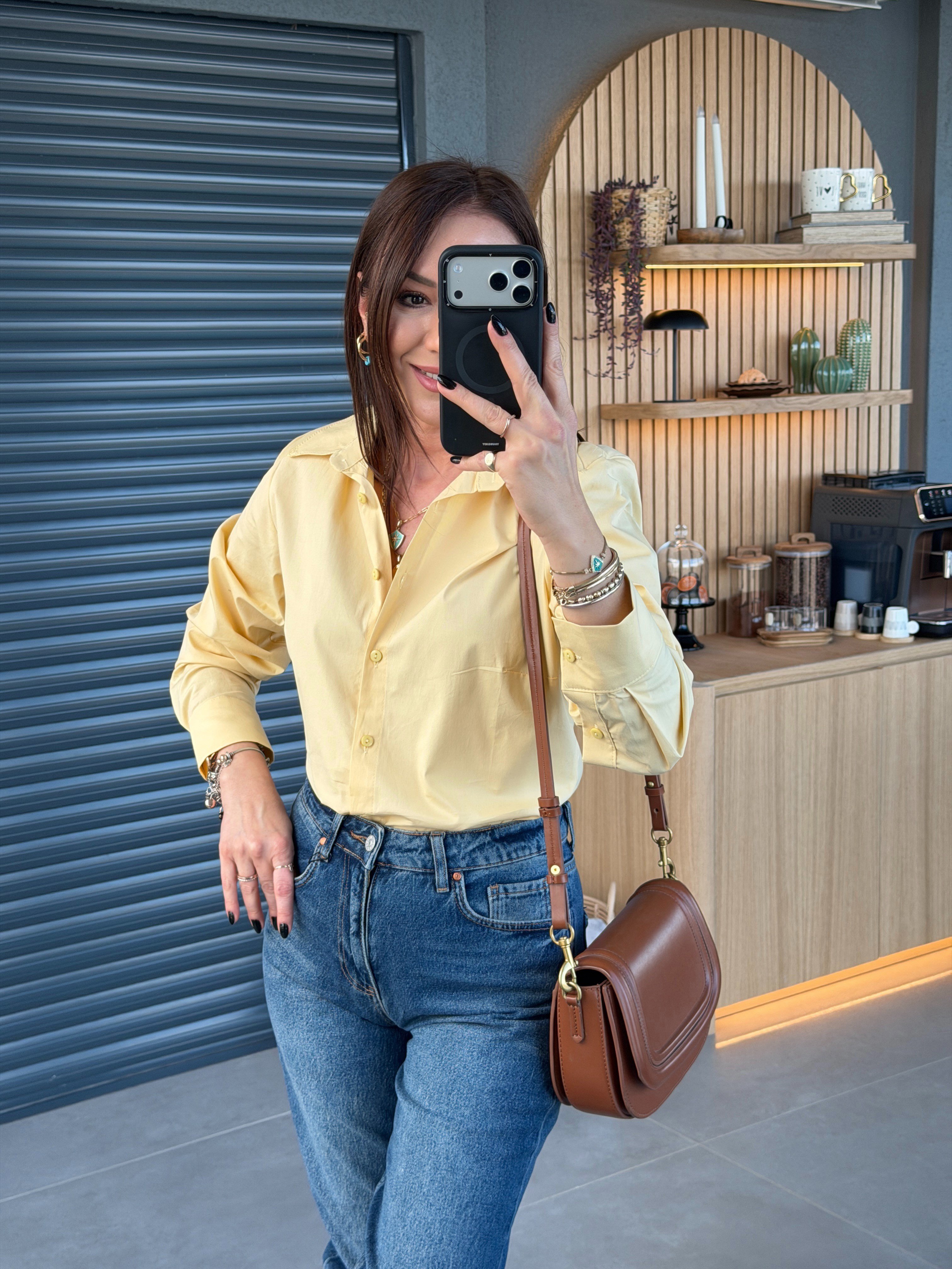 Vatkalı Slim Fit Likralı Gömlek SARI