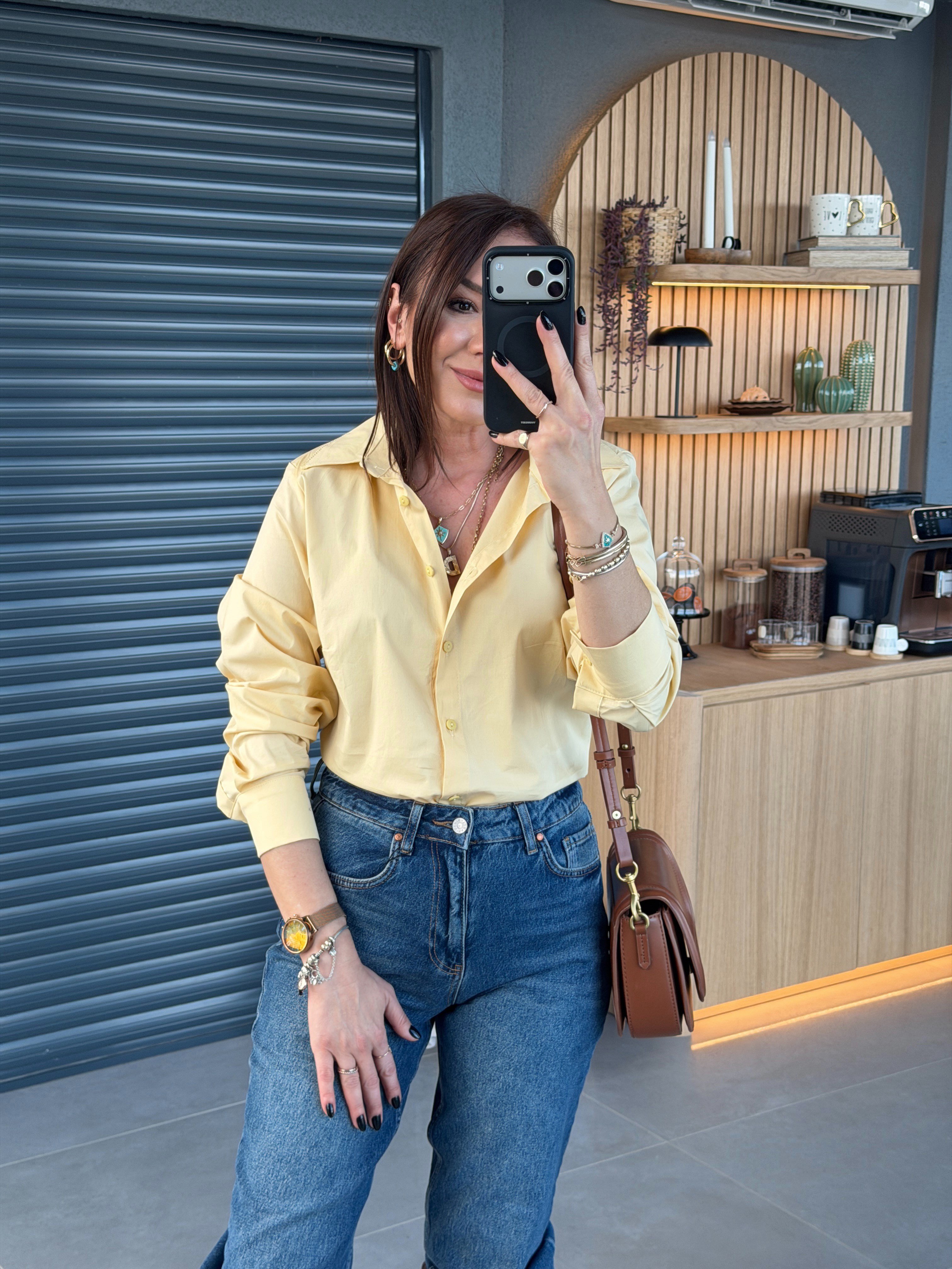 Vatkalı Slim Fit Likralı Gömlek SARI