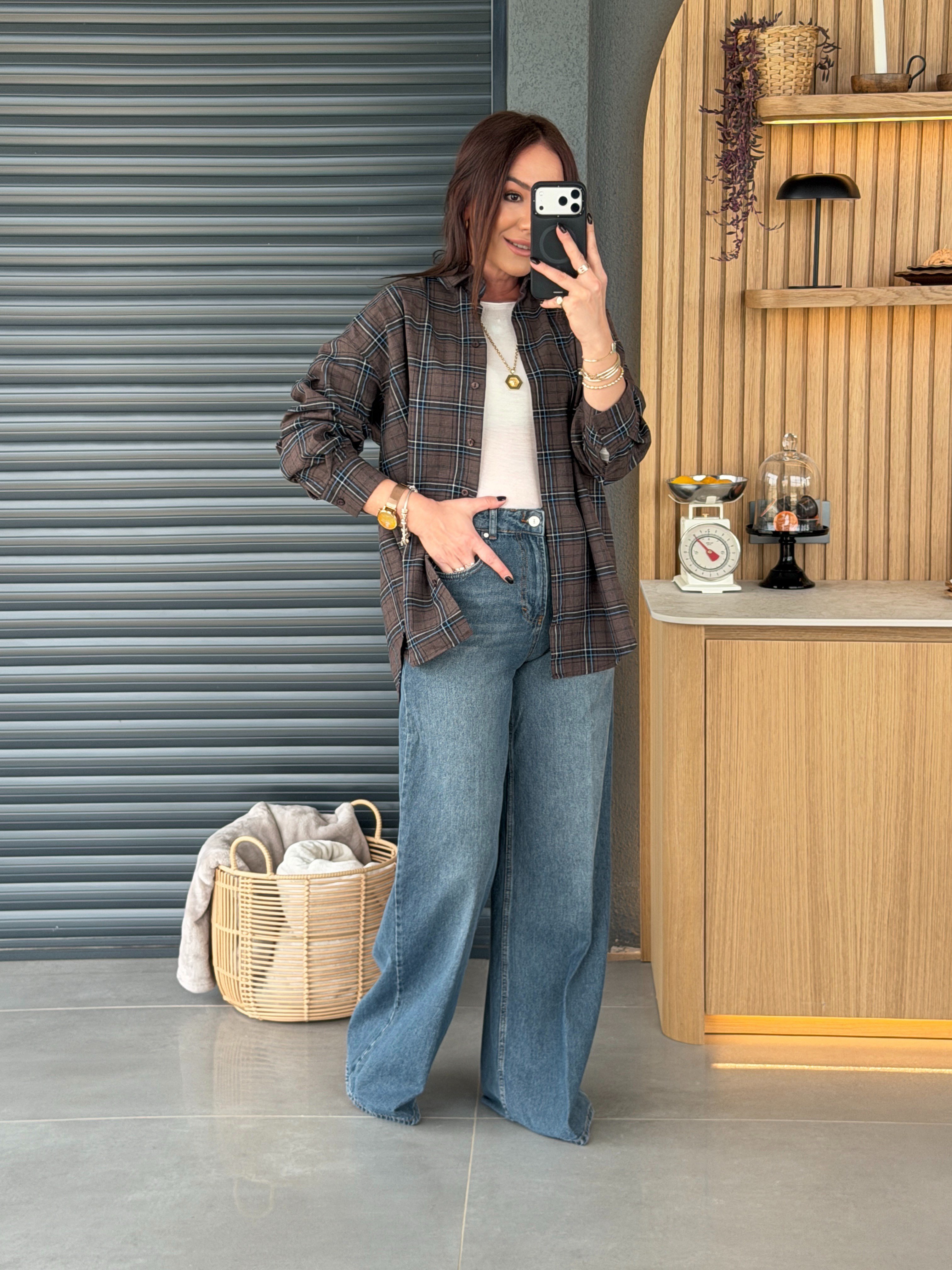 Wide Leg Kemerli Jean GRİ