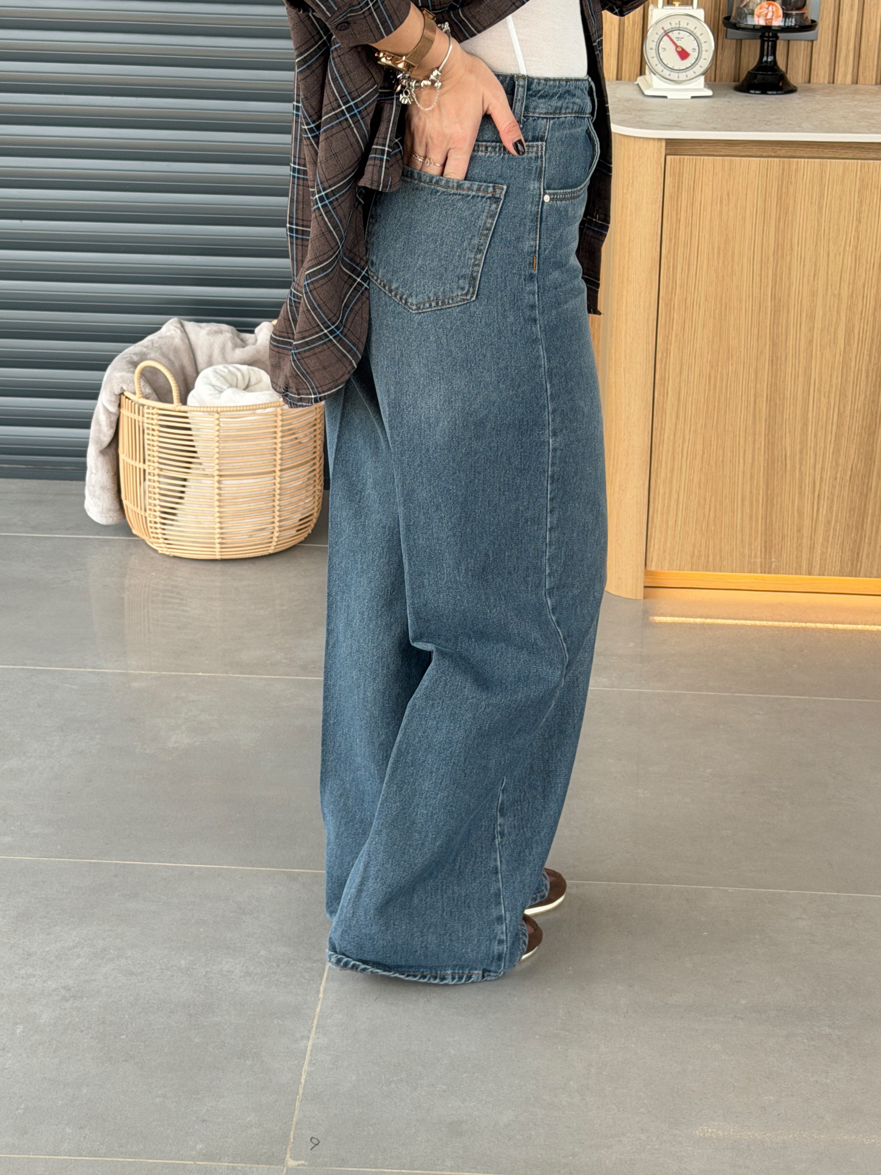Wide Leg Kemerli Jean GRİ