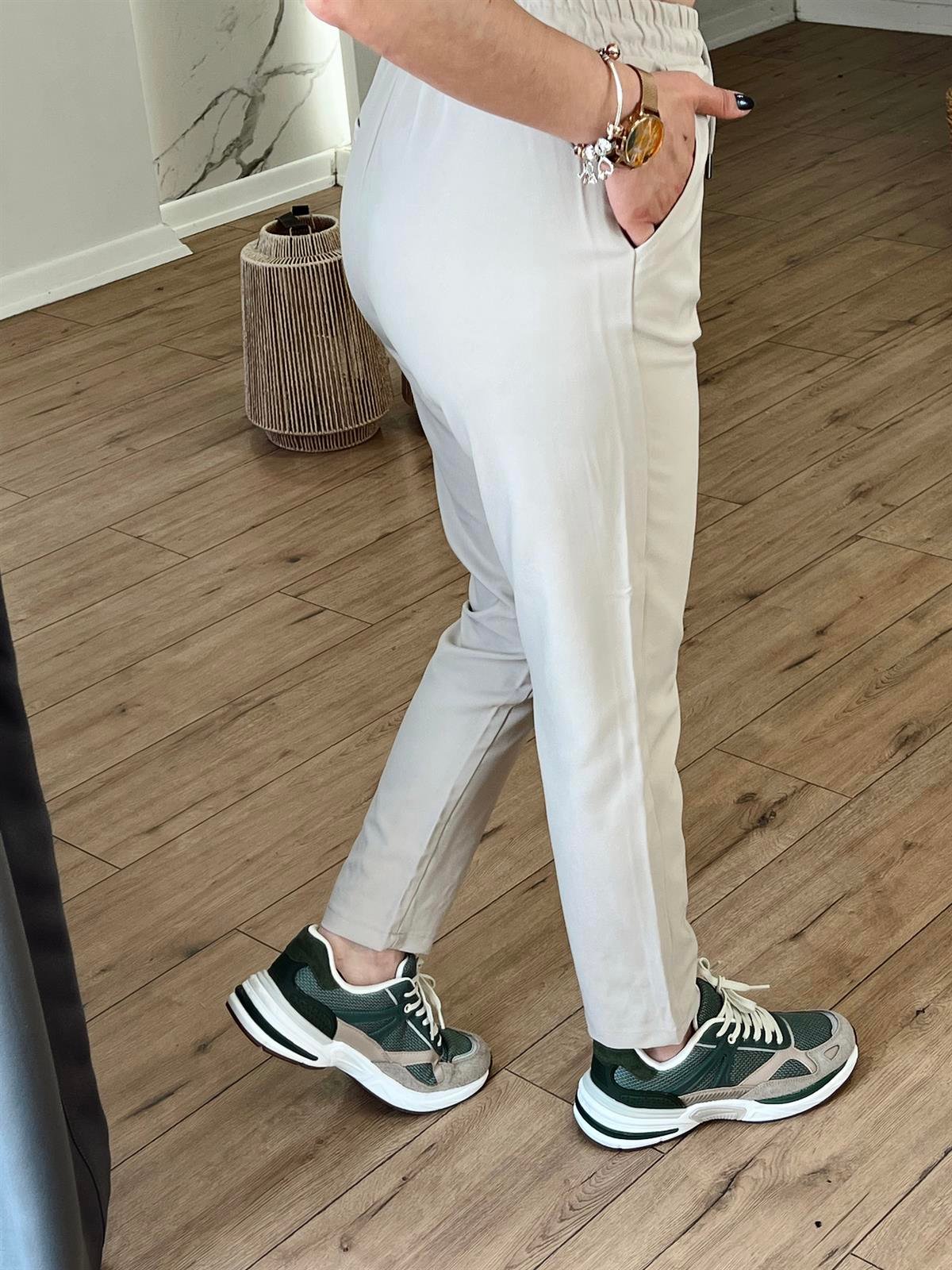 X-132 BELİ LASTİKLİ DÜĞMELİ LİKRALI PANTOLON TAŞ