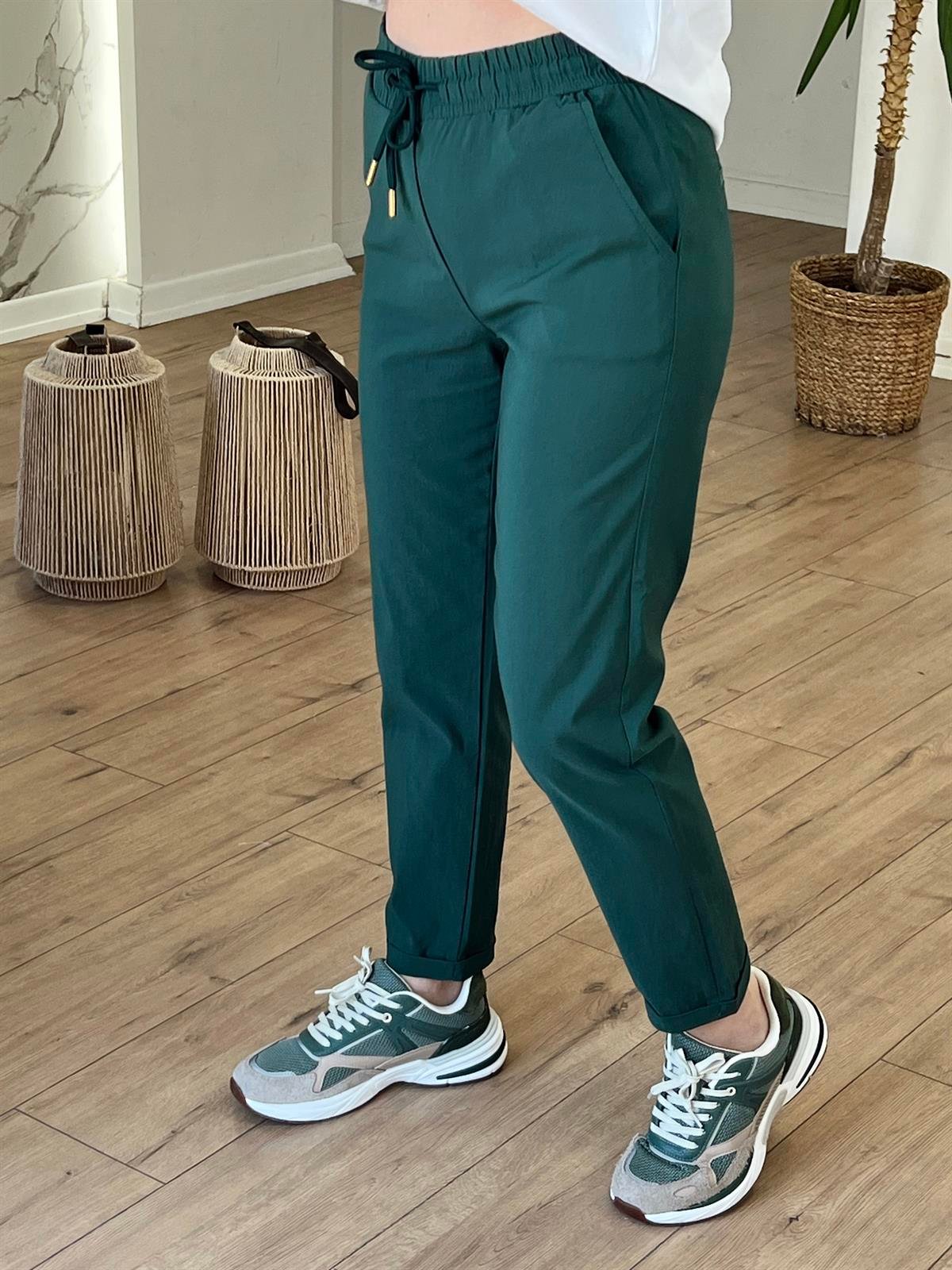 X-154 BELİ LASTİKLİ DUBLE PAÇA PANTOLON KOYU YEŞİL