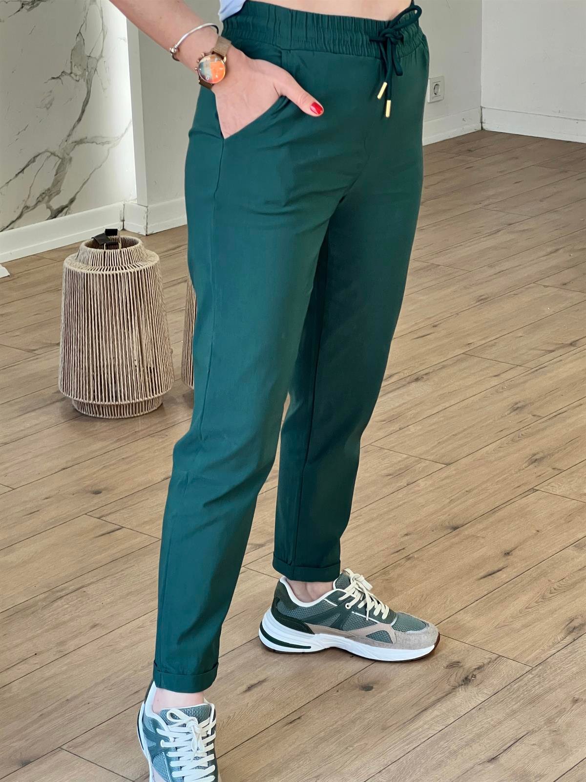 X-154 BELİ LASTİKLİ DUBLE PAÇA PANTOLON KOYU YEŞİL