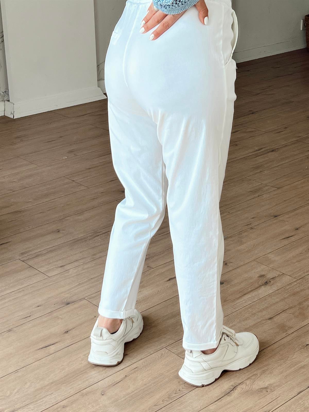 X-154 BELİ LASTİKLİ DUBLE PAÇA PANTOLON BEYAZ