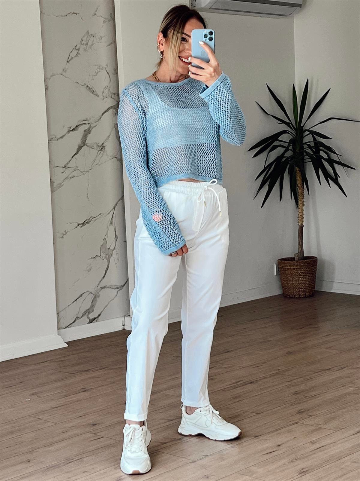 X-154 BELİ LASTİKLİ DUBLE PAÇA PANTOLON BEYAZ