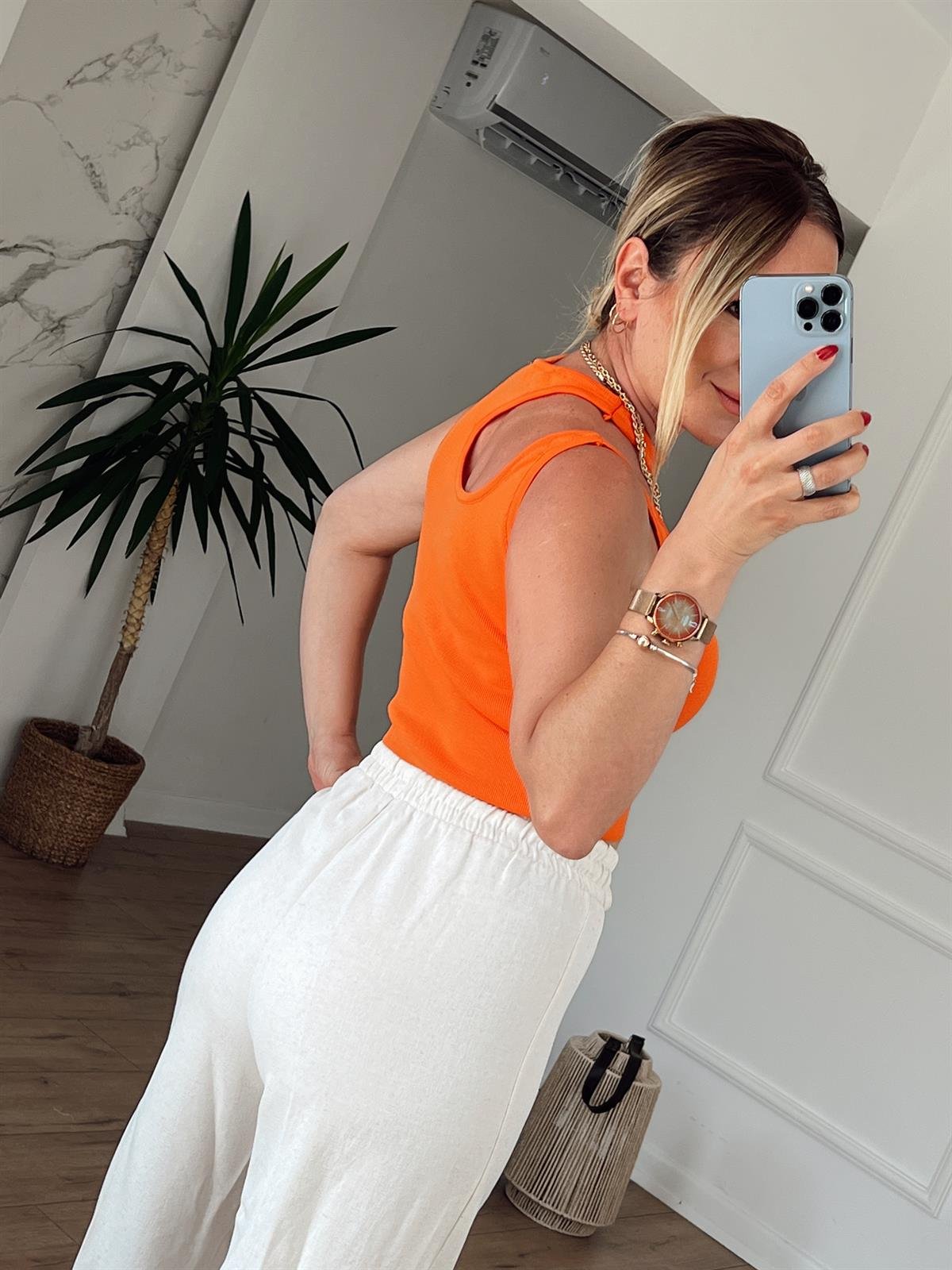 Yaka Dekolte Detaylı Crop ORANGE