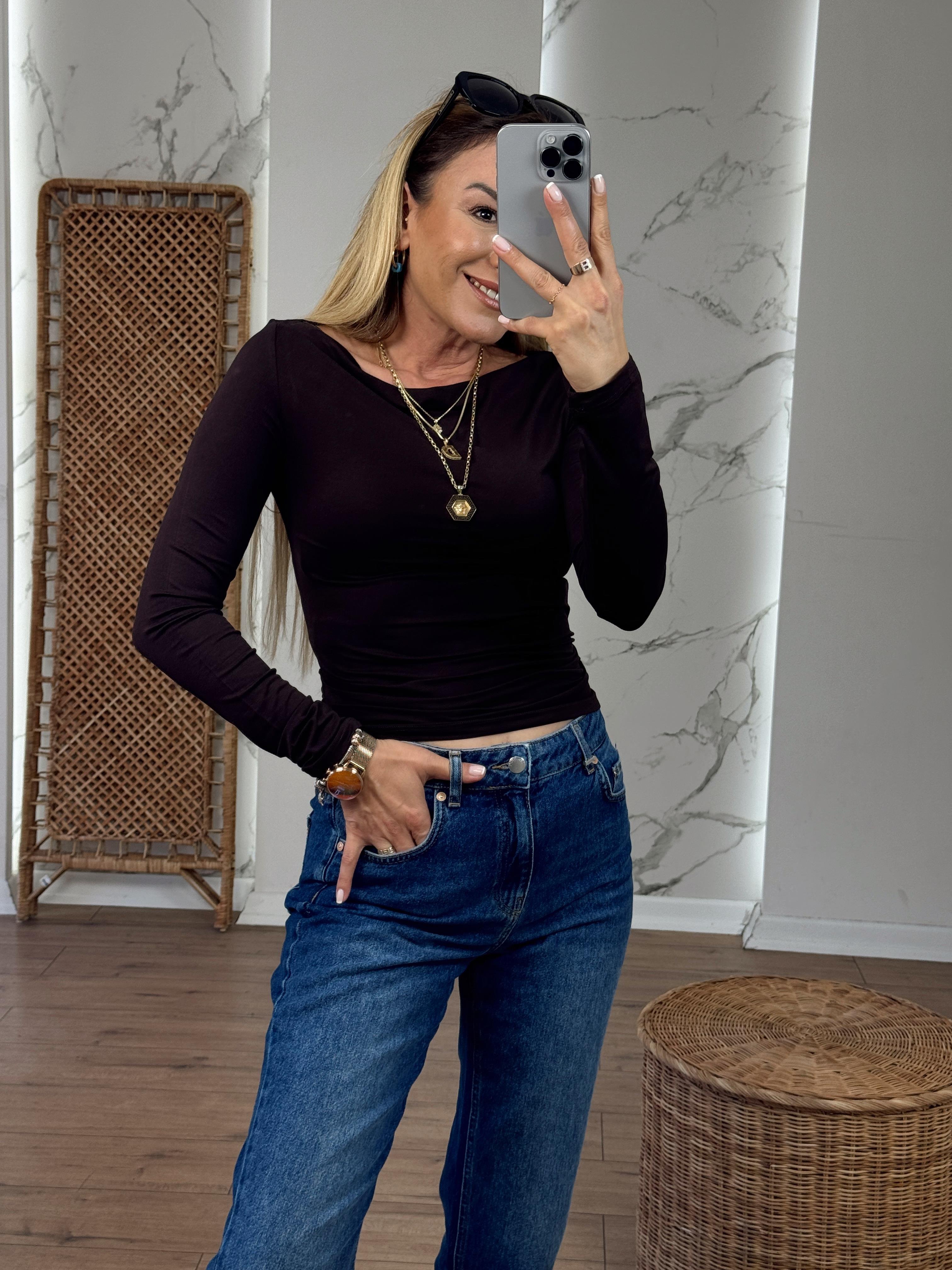 Yanları Büzgülü Kayık Yaka Uzun Kollu Body ANTRASİT