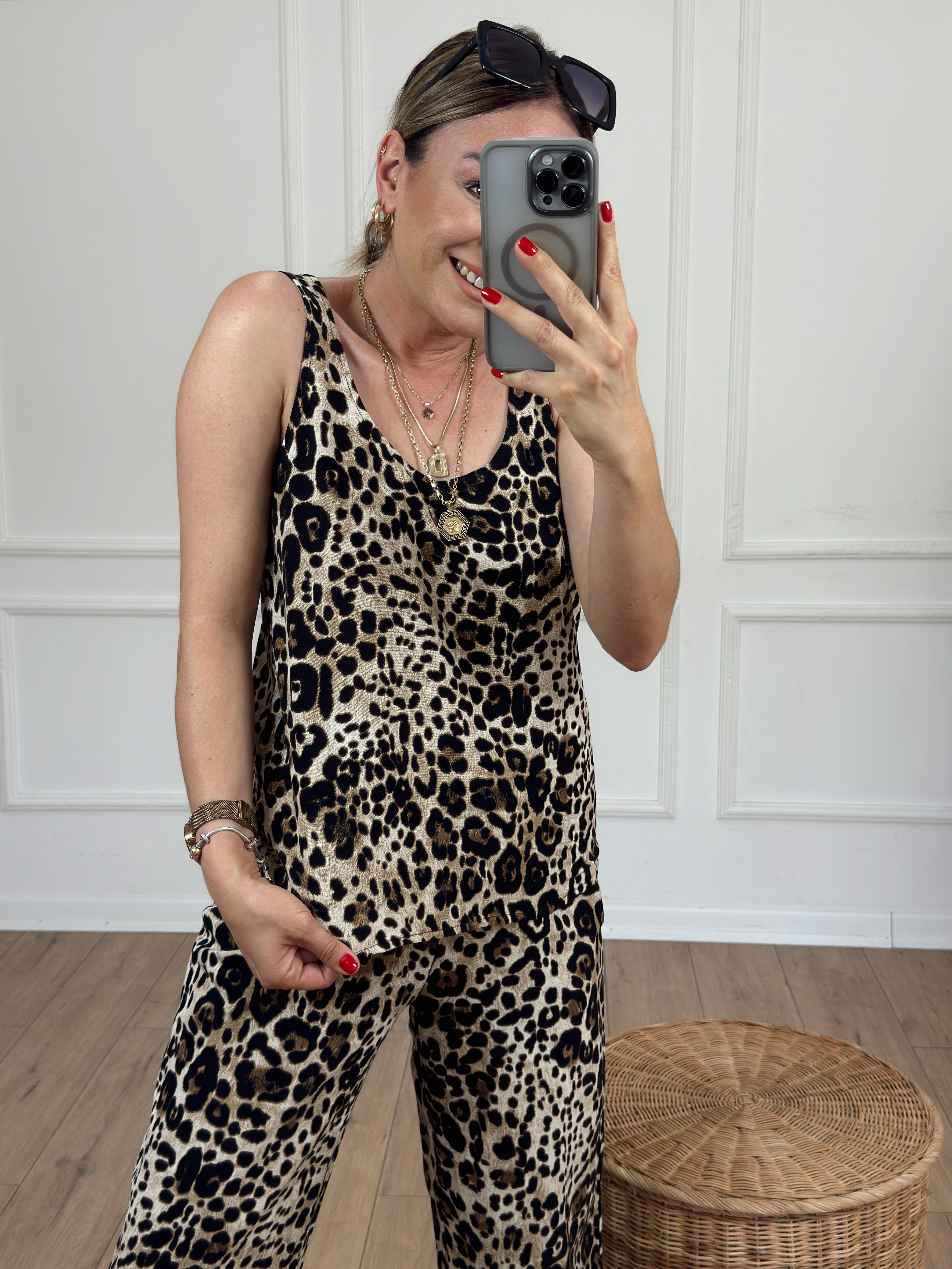 Yanları Cepli Leopar Pantolon KAHVE